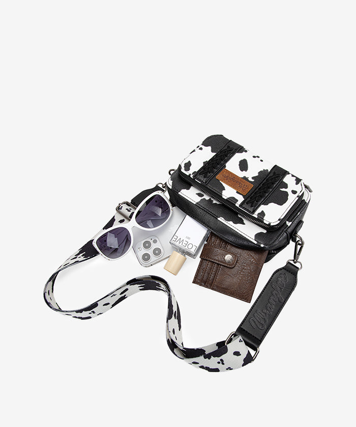 Wrangler Cow Print Crossbody Bag for Women - Stylish Western Cowhide Leather Purse with Adjustable Strap - Perfect for Casual Outings, Travel & Shopping