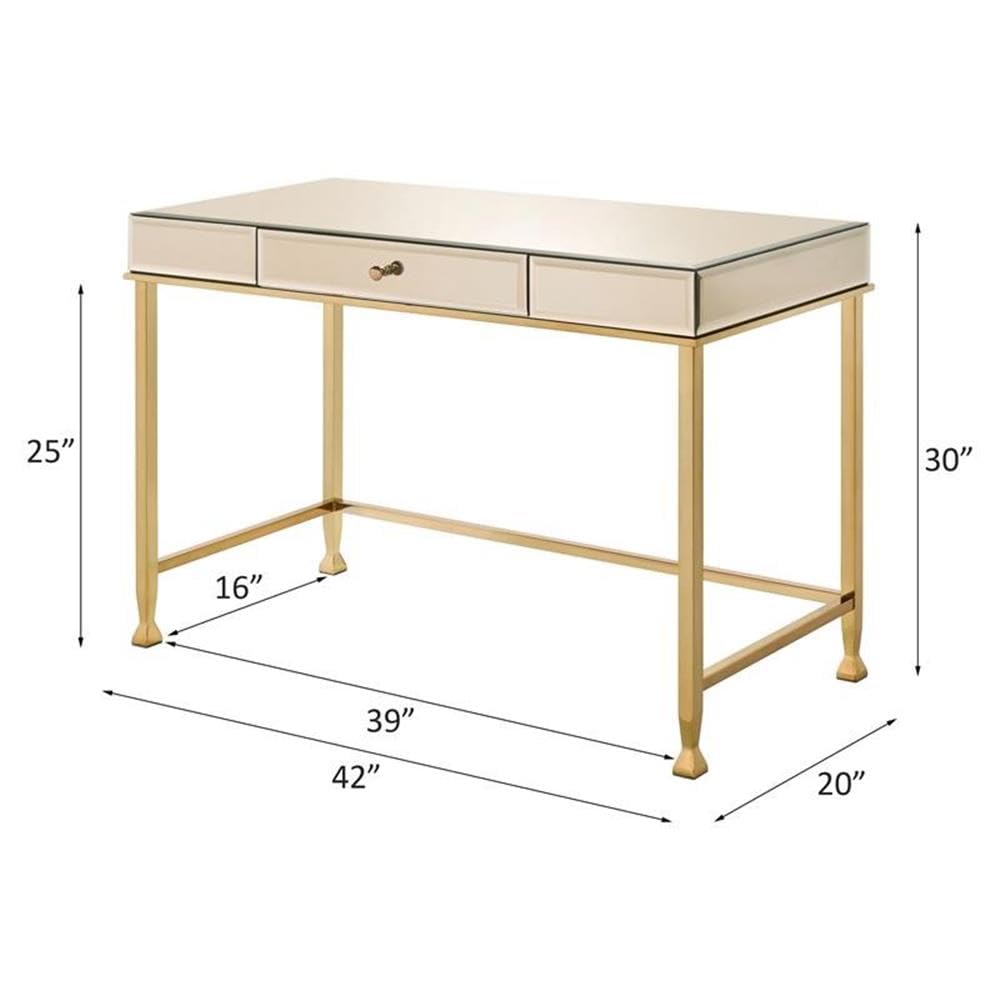 Acme Canine Rectangular Wood Top Writing Desk - Smoky Mirrored & Champagne Finish | Perfect for Home Office, Study, or Dorm Room Workspace