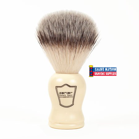 Parker Synthetic Shaving Brush in White - Premium Soft Bristles for Smooth Shaving - Ideal for Wet & Dry Use at Home or Travel