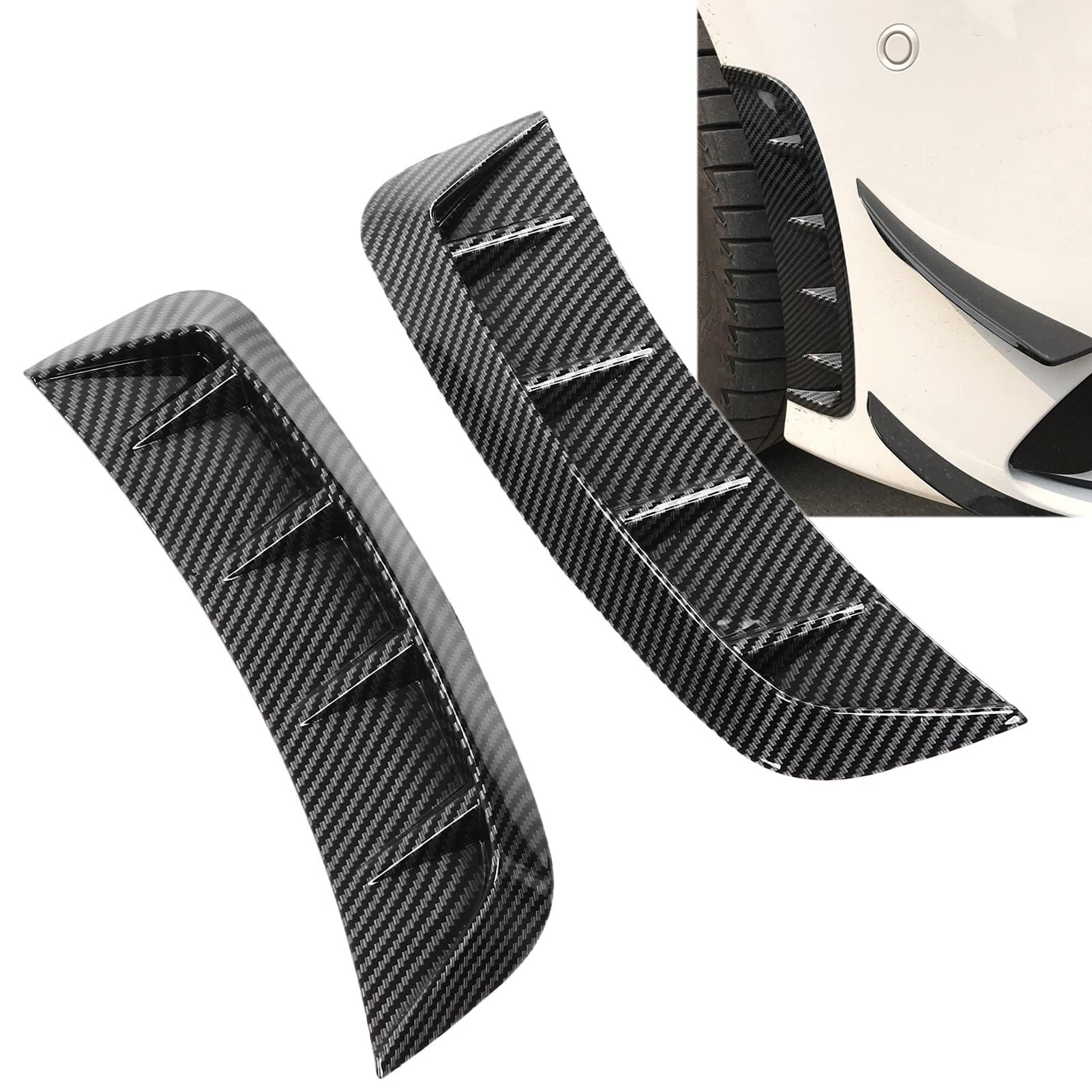 2Pcs Universal ABS Carbon Fiber Automotive Side Vent Trim Strips - 2.3x9.6in Waterproof Self-Adhesive Air Wing Decoration for Car Front Bumper & Side Marker | Enhances Vehicle Appearance & Aerodynamics