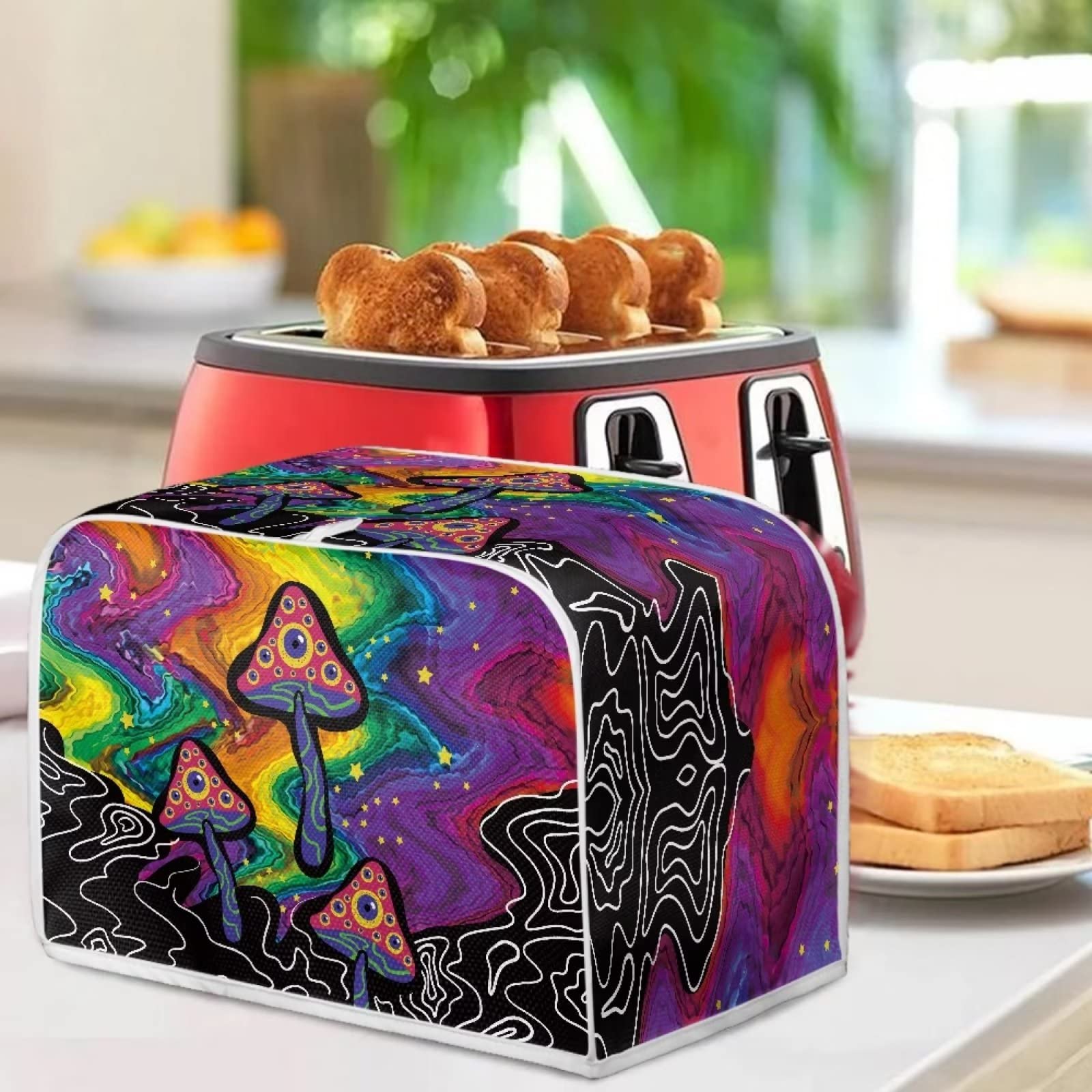 Belidome Rainbow Trippy Mushroom Toaster Cover - Soft Lightweight Bread Machine Protector for Kitchen Small Appliances | Perfect for Toasters, Ovens & Countertop Decor