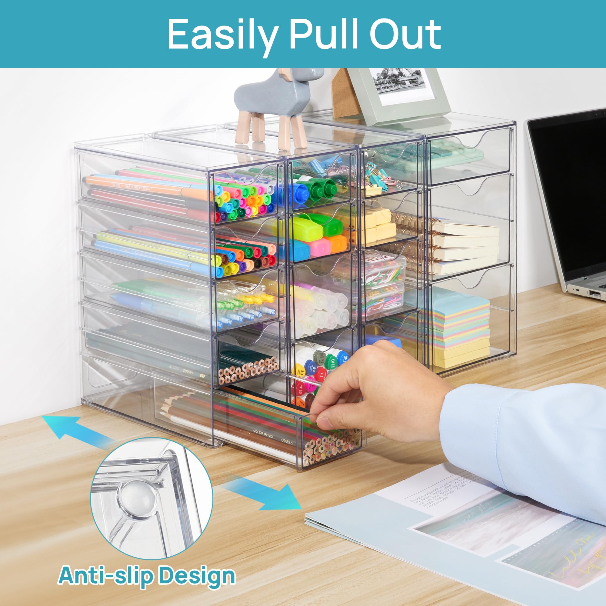 Vtopmart 16-Drawer Acrylic Organizer Set (4 Pack) - Clear Storage for Office Supplies, Makeup, Jewelry & Art Crafts | Perfect for Desk Organization, Home & Office Use