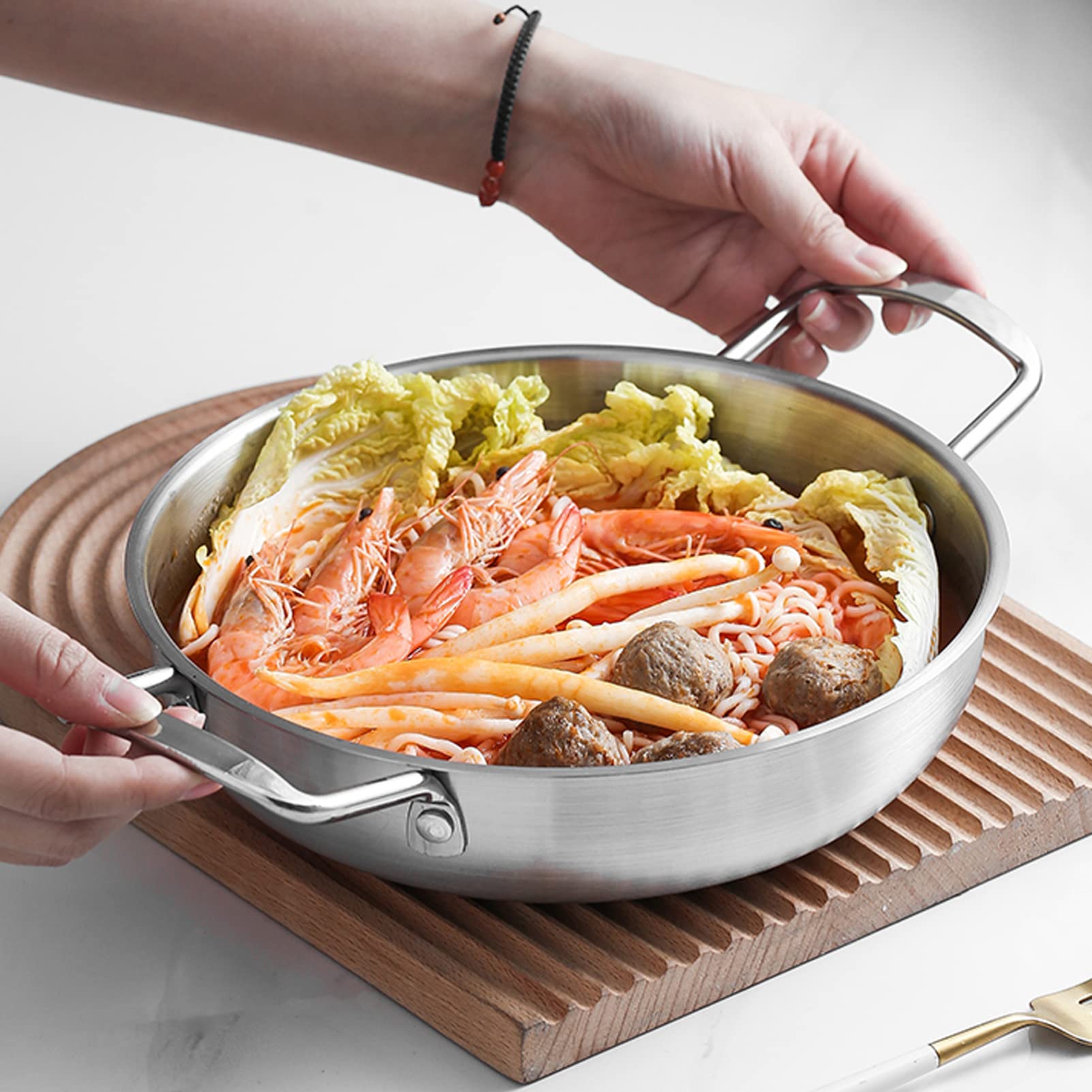 ERINGOGO Mini Ramen Soup Pot with Stainless Steel Lid - Double Handle Cooking Pan for Home & Restaurant Use | Perfect for Ramen, Pho, Hot Pot & Everyday Cooking