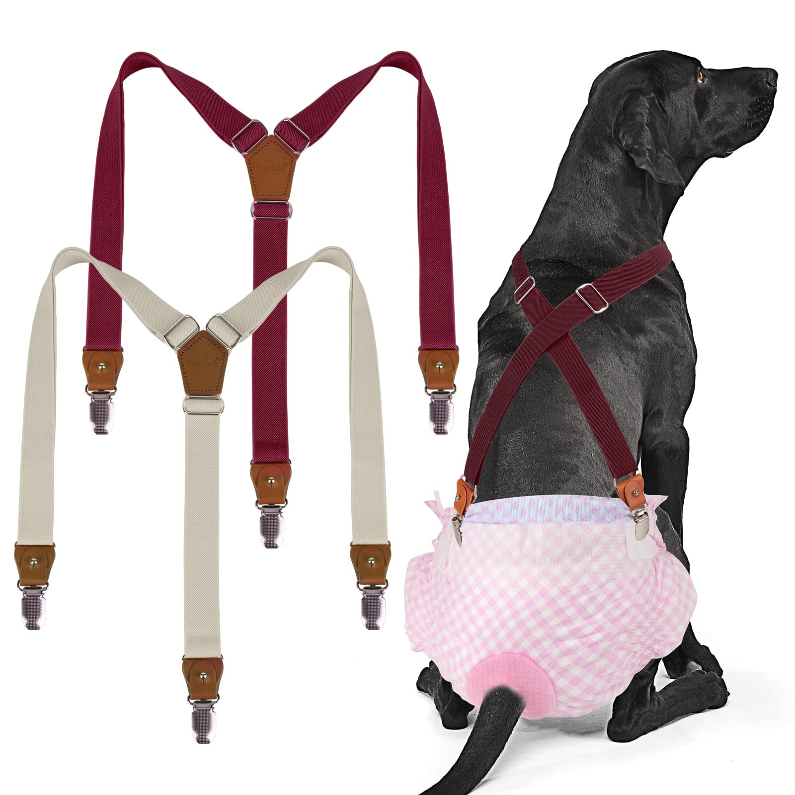 Pet Soft Dog Suspenders 2-Pack - Adjustable Diaper Suspenders for Female Dogs - Dog Dress & Skirt Accessories (Brown & Burgundy, Medium/Large) - Perfect for Pet Fashion, Diaper Security & Special Occasions