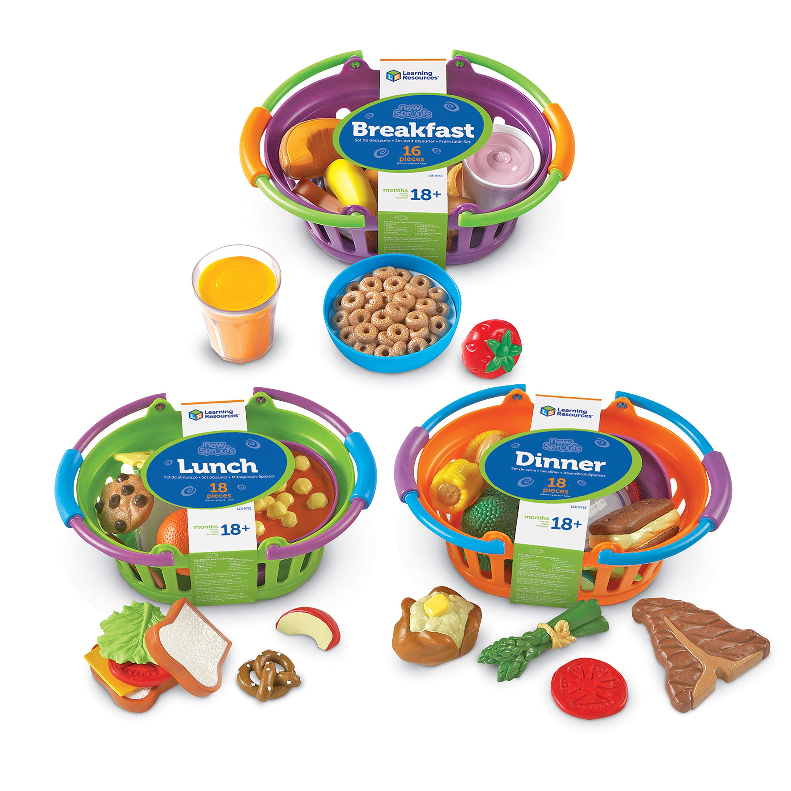 Learning Resources New Sprouts Pretend Play Food Bundle - 3 Sets (Breakfast, Lunch & Dinner) | Educational Toddler Toys for Ages 18+ Months | Supermarket Role Play, Kitchen & Preschool Learning Activities
