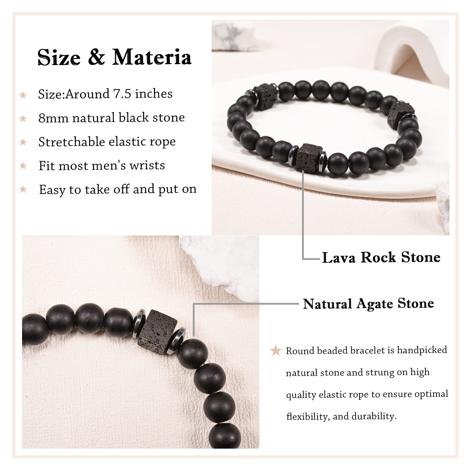 FANCIBAND Natural Stone Bead Bracelet for Men - Perfect Gift for Dad, Grandpa, Stepdad, Boyfriend, Brother | Father's Day, Christmas, Valentine's Day, Birthday, Retirement Gift Idea | Stylish & Meaningful Jewelry for Everyday Wear