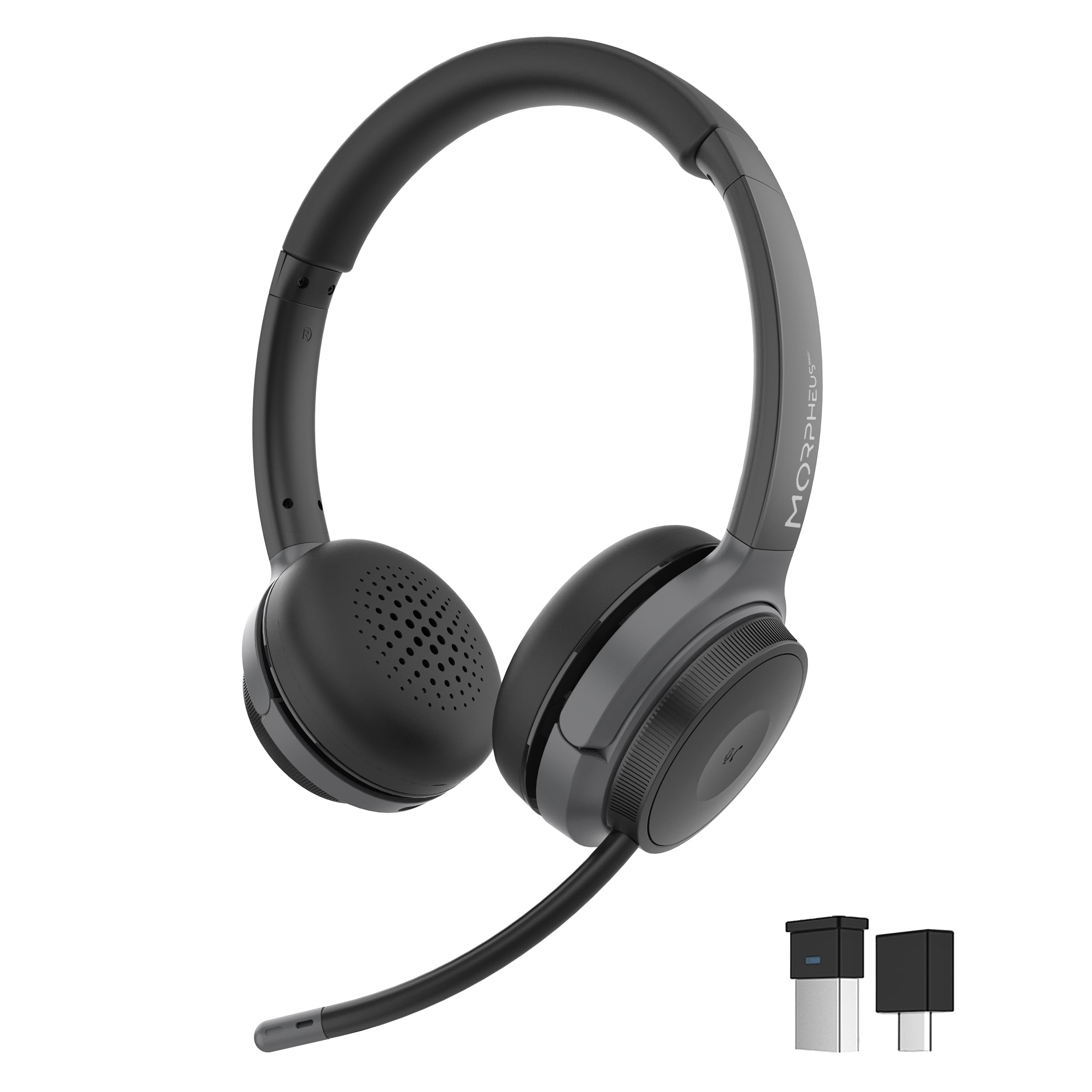 Morpheus 360 Advantage Stereo Wireless Headset with Detachable Boom Mic - Bluetooth 5.0 & 2.4GHz USB Dongle for PC/Laptop - 20H Battery Life - UC Certified Noise Cancelling Headphones for Office, Gaming, and Remote Work