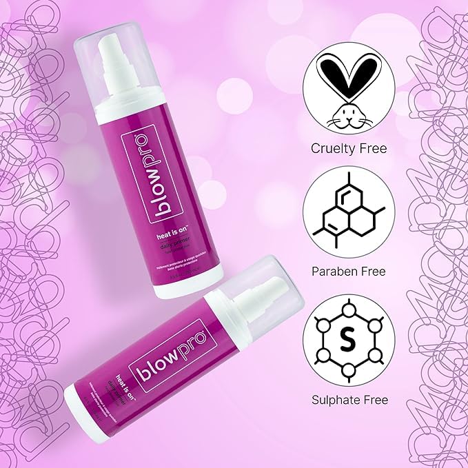 BlowPro Heat Is On Daily Primer Heat Protectant 8.5oz - Weightless Hair Mist with Milk, Sweet Almond & Protein Blend | Detangles, Strengthens & Adds Shine | Restores Natural Proteins | Perfect for Daily Styling, Blowouts & Heat Tools Protection