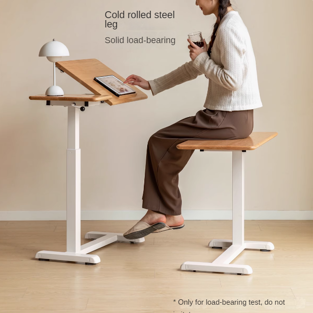 Solid Oak Wood Adjustable Height Folding Desk - Portable Home Office Workstation for Small Spaces, Dorm Rooms & Remote Work
