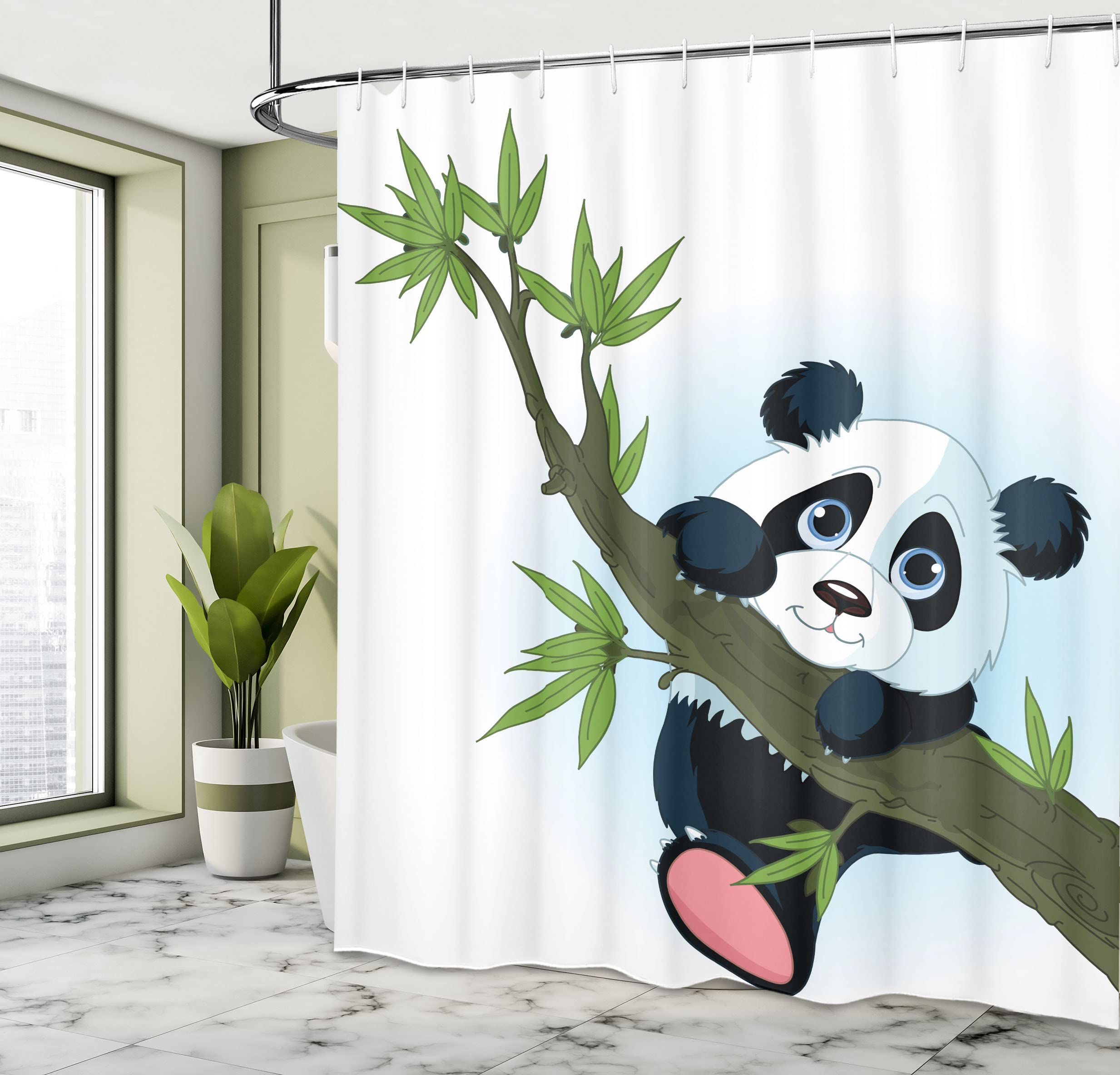 Ambesonne Panda Shower Curtain - Cute Panda Climbing Tree Spring Jungle Wildlife Bathroom Decor, 69