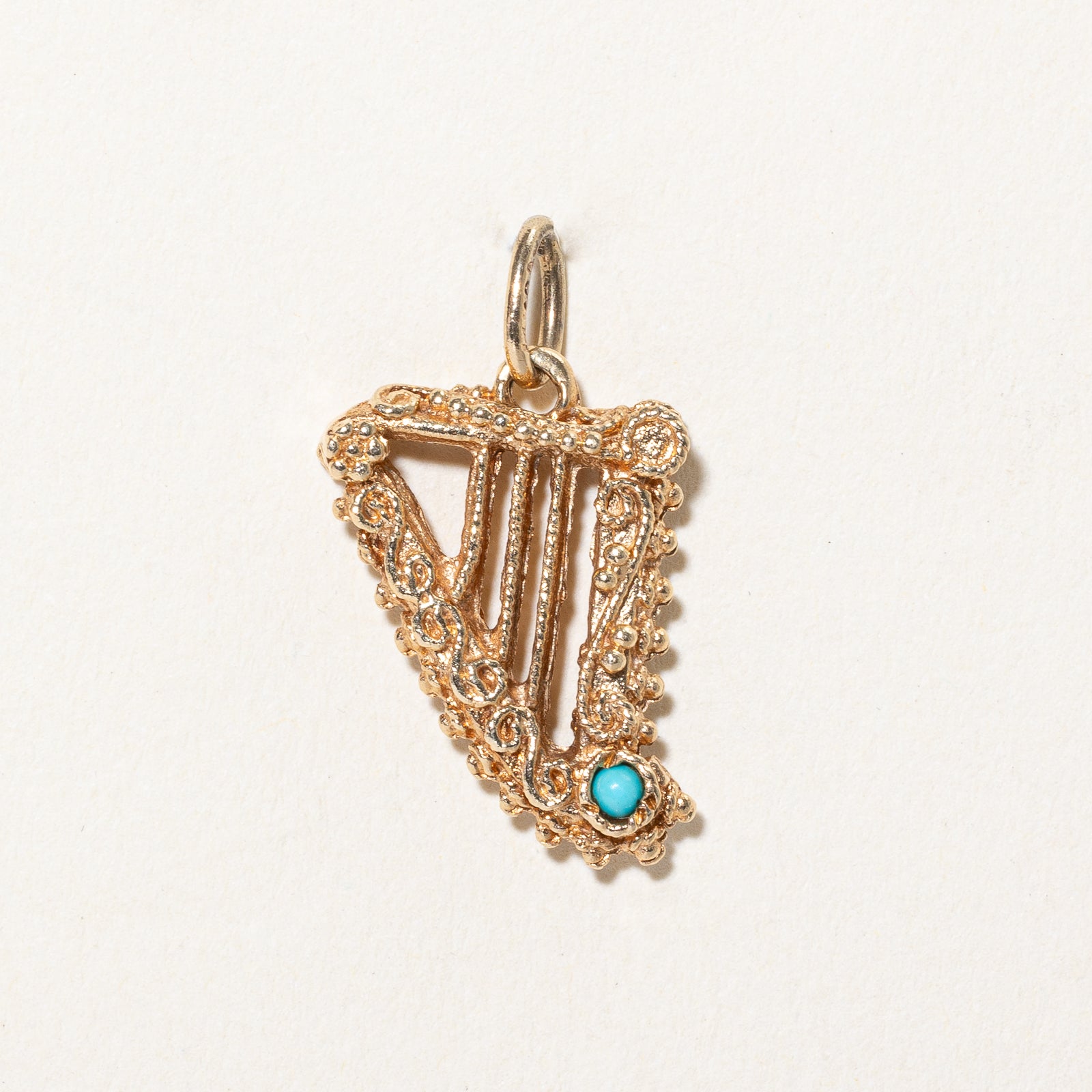 0.08ctw Turquoise Harp Charm Pendant - Elegant Jewelry for Music Lovers, Gift for Musicians & Harp Players