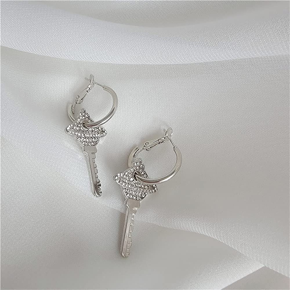 Lock and Key Earrings for Women - Asymmetric Dangle Hoop Earrings with Padlock & Key Design | Punk Edgy Aesthetic Jewelry | Perfect for Gothic, Boho & Everyday Fashion