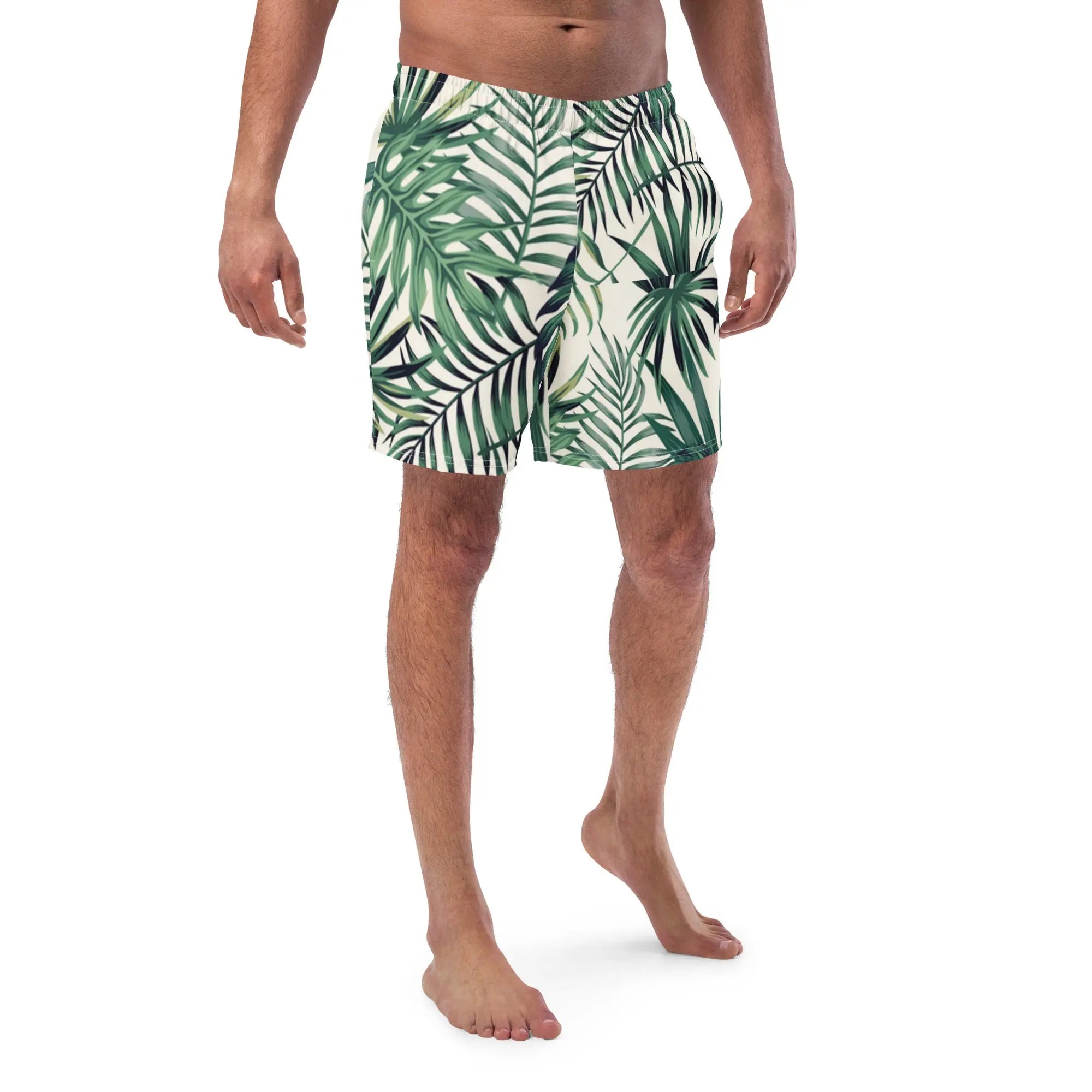 Men's Quick-Dry Swim Trunks with Tropical Leaf Print - Comfortable Beach & Pool Shorts for Swimming, Surfing, and Vacation