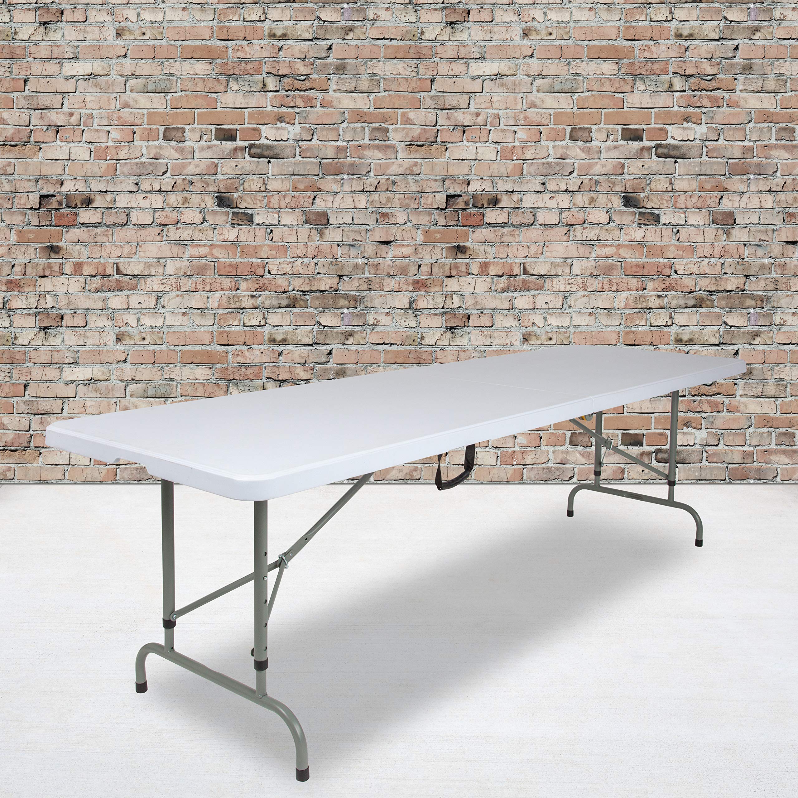 8-Foot Adjustable Height Bi-Fold Granite White Plastic Folding Table with Handle - Perfect for Parties, Events, and Home Use