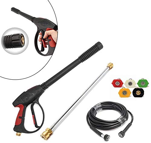 High Pressure Washer Gun with 5 Nozzle Tips & 26ft Hose - Power Washer Spray Wand Attachment for Cleaning Driveways, Cars, Decks & Outdoor Surfaces