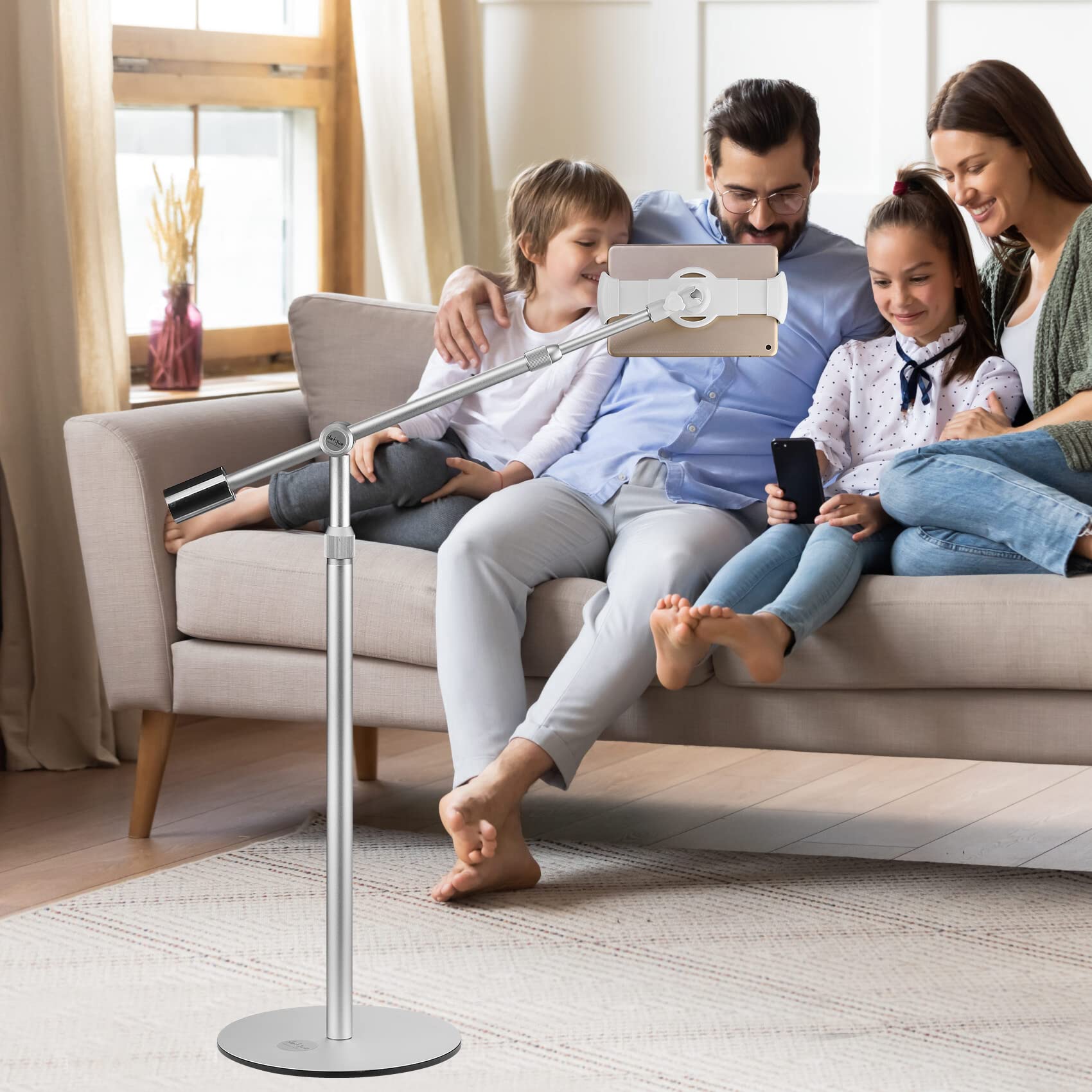 Suptek 360° Adjustable Aluminum Tablet Floor Stand - Flexible Height Phone Holder Mount for iPad, iPhone, Samsung, Asus & 4.7-11 inch Devices - Perfect for Bed, Kitchen, Office & Home Theater Use