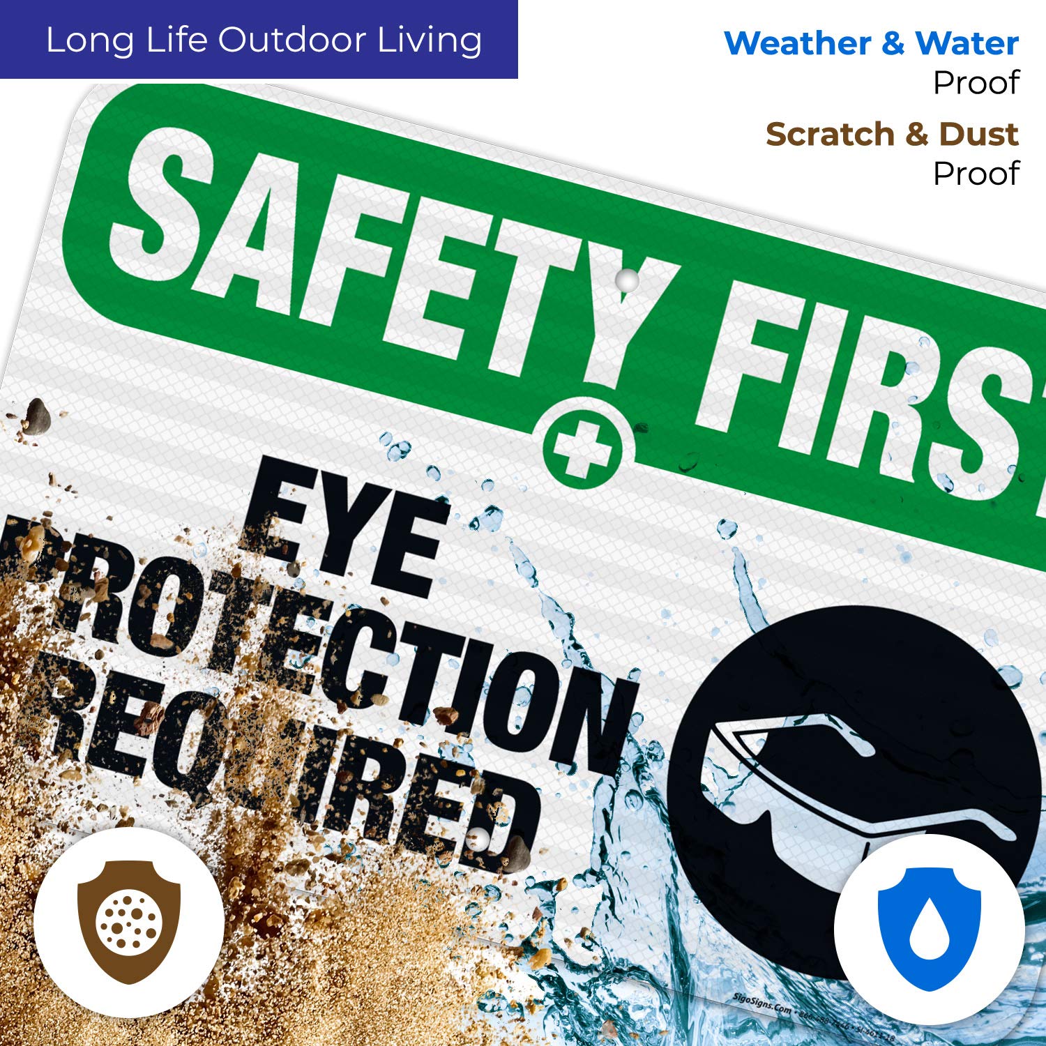 OSHA Compliant Eye Protection Required Sign - 12x18 Inches, 3M EGP Reflective .063 Aluminum, Fade Resistant for Indoor & Outdoor Use - Made in USA - Perfect for Construction Sites, Factories & Workplaces