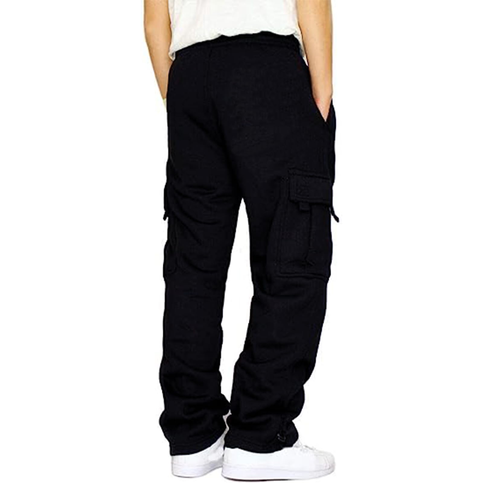 Men's Fleece Cargo Sweatpants - Loose Fit Jogger Pants with Drawstring & Pockets | Comfortable Casual Wear for Gym, Running, Travel & Lounge