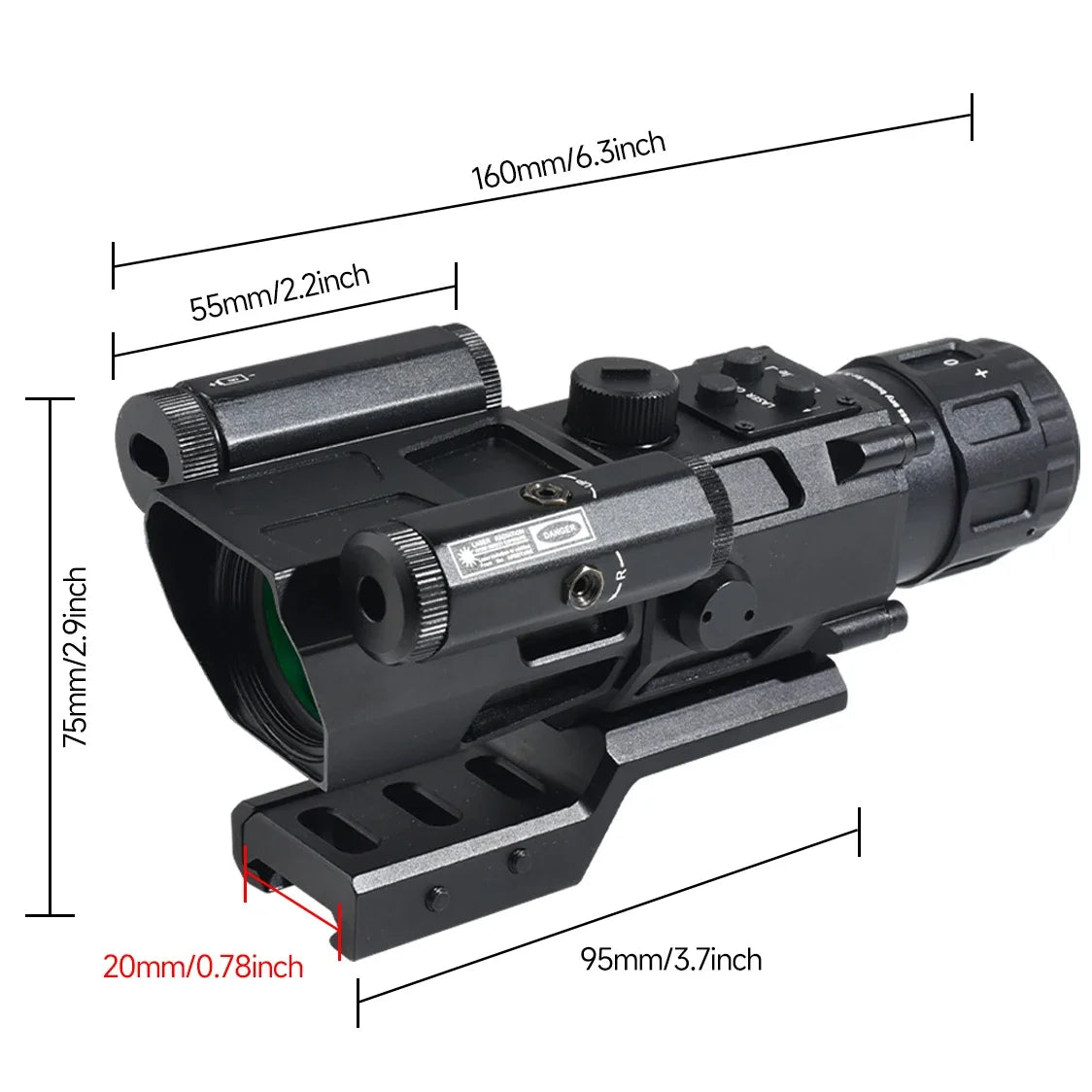 4X32 Tactical Prism Scope with Red Laser - Reflex Optical Rifle Sight for Hunting, Airsoft & Crossbow | Durable Short Riflescope for Outdoor Shooting & Tactical Use