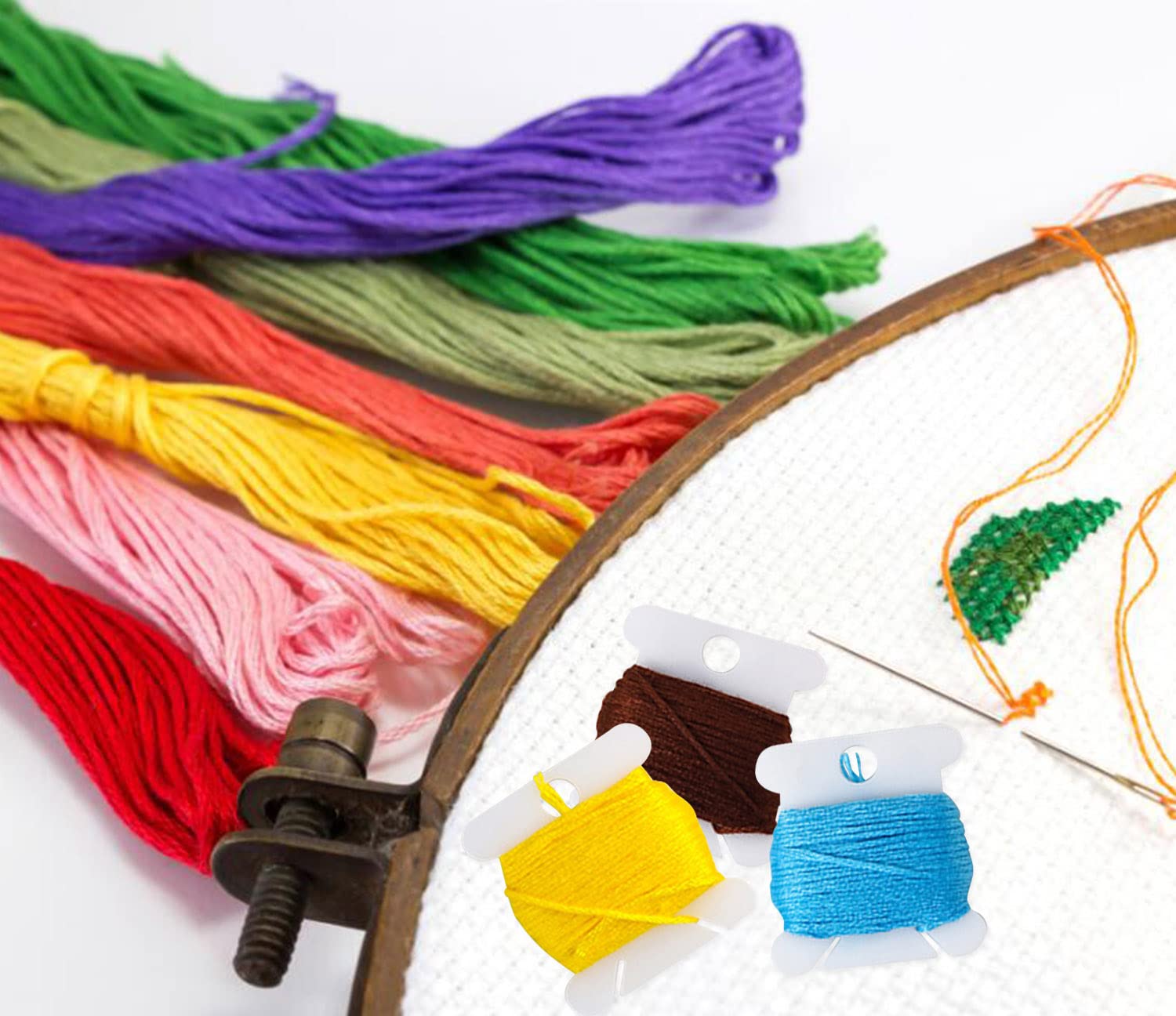 50pcs Plastic Floss Bobbins Organizer - Embroidery Thread Cards with Floss Winder for Cross Stitch, Weaving & DIY Sewing Crafts - Perfect for Craft Storage & Thread Organization