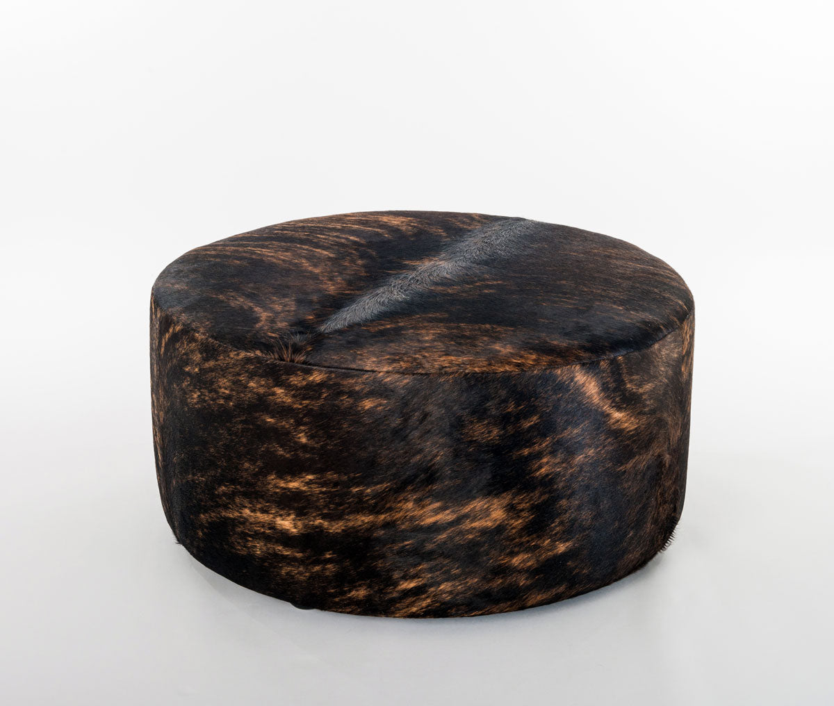 Premium Cowhide Round Ottoman - 80x80x38cm Dark Exotic Leather Footstool | Perfect for Living Room, Bedroom & Office Decor