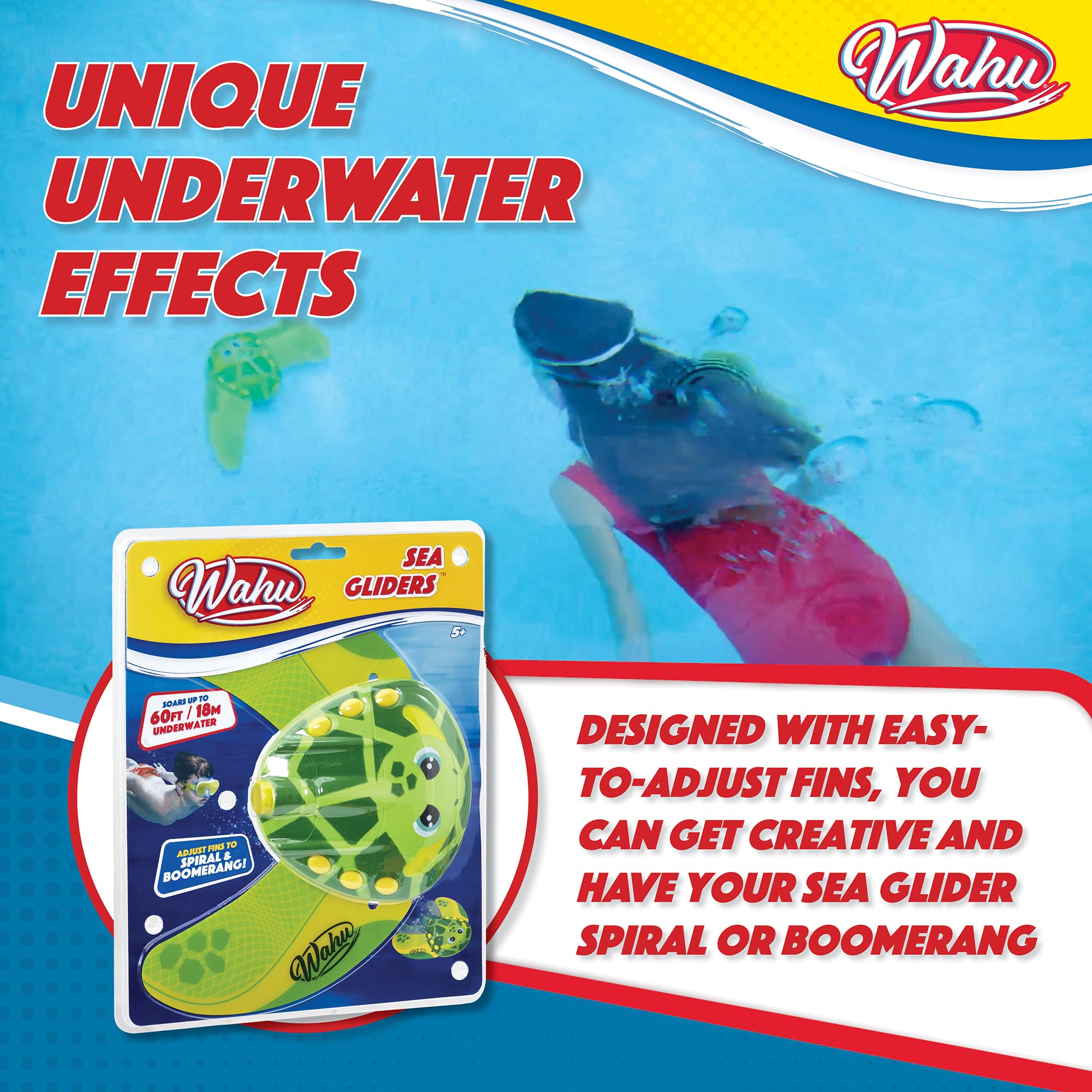 Wahu Sea Gliders Turtle - Self-Propelled Jet Pool Toy with Adjustable Fins, Underwater Diving Toy That Glides Up to 60 Feet - Perfect for Kids Pool Parties, Swimming Lessons & Summer Water Play