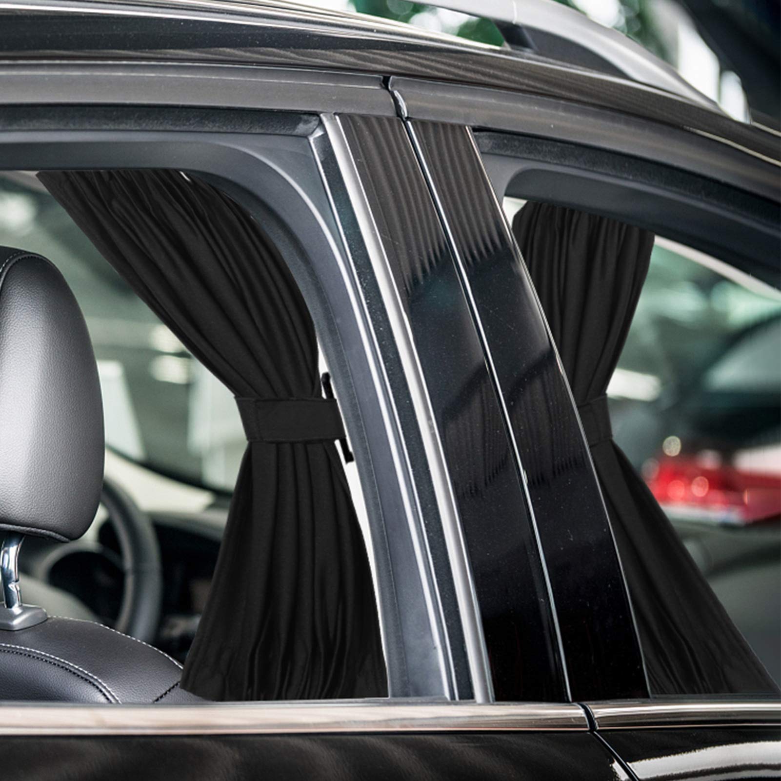 BESPORTBLE Black Car Window Curtains - 2 Pack Slidable Auto Shade Curtains for Vehicle Sun Protection | UV Blocking, Privacy & Heat Reduction | Perfect for Sedans, SUVs & Trucks