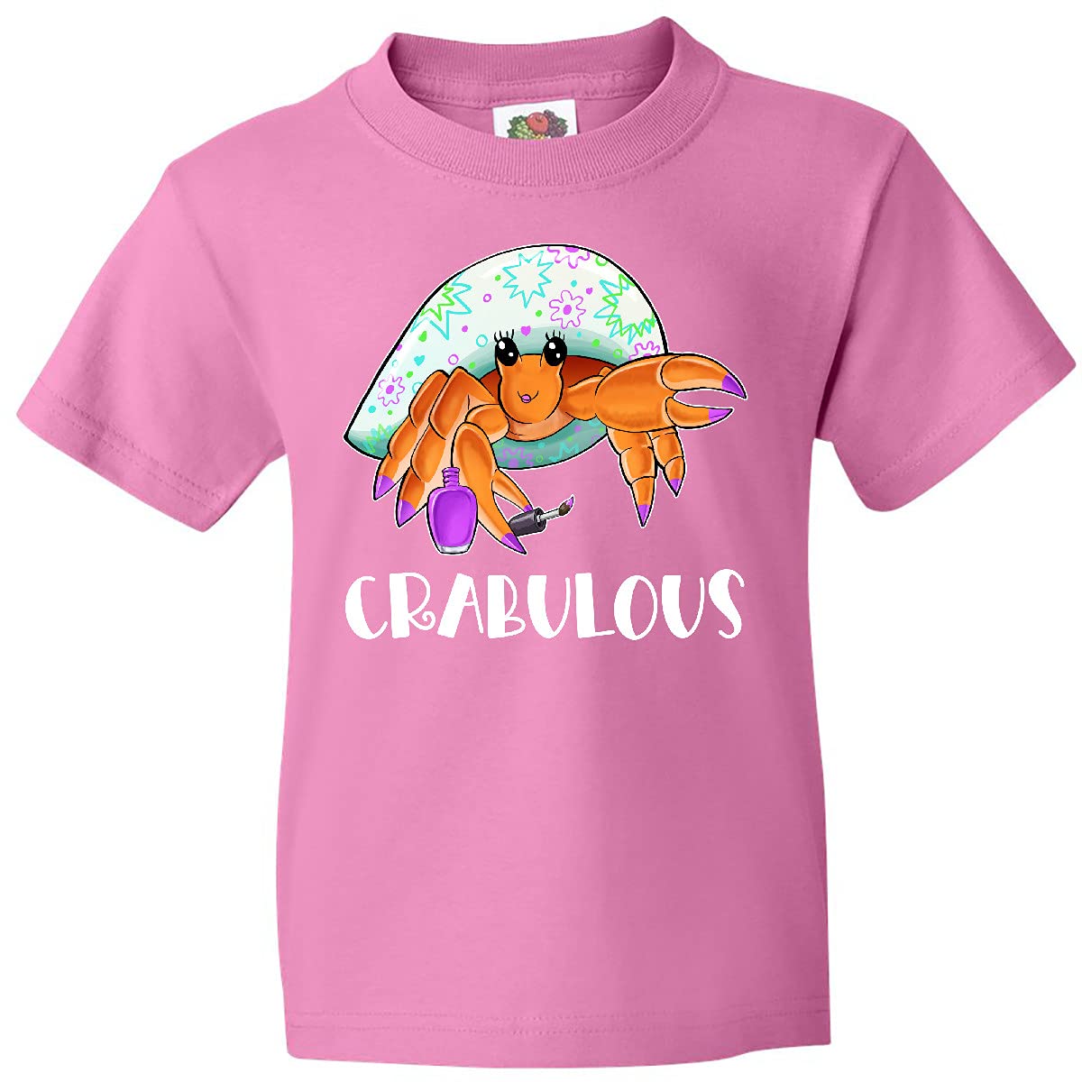 Inktastic Crabulous Cute Hermit Crab with Purple Nail Polish Youth T-Shirt - Fun Graphic Tee for Kids, Beach Vacation Outfit, Summer Casual Wear