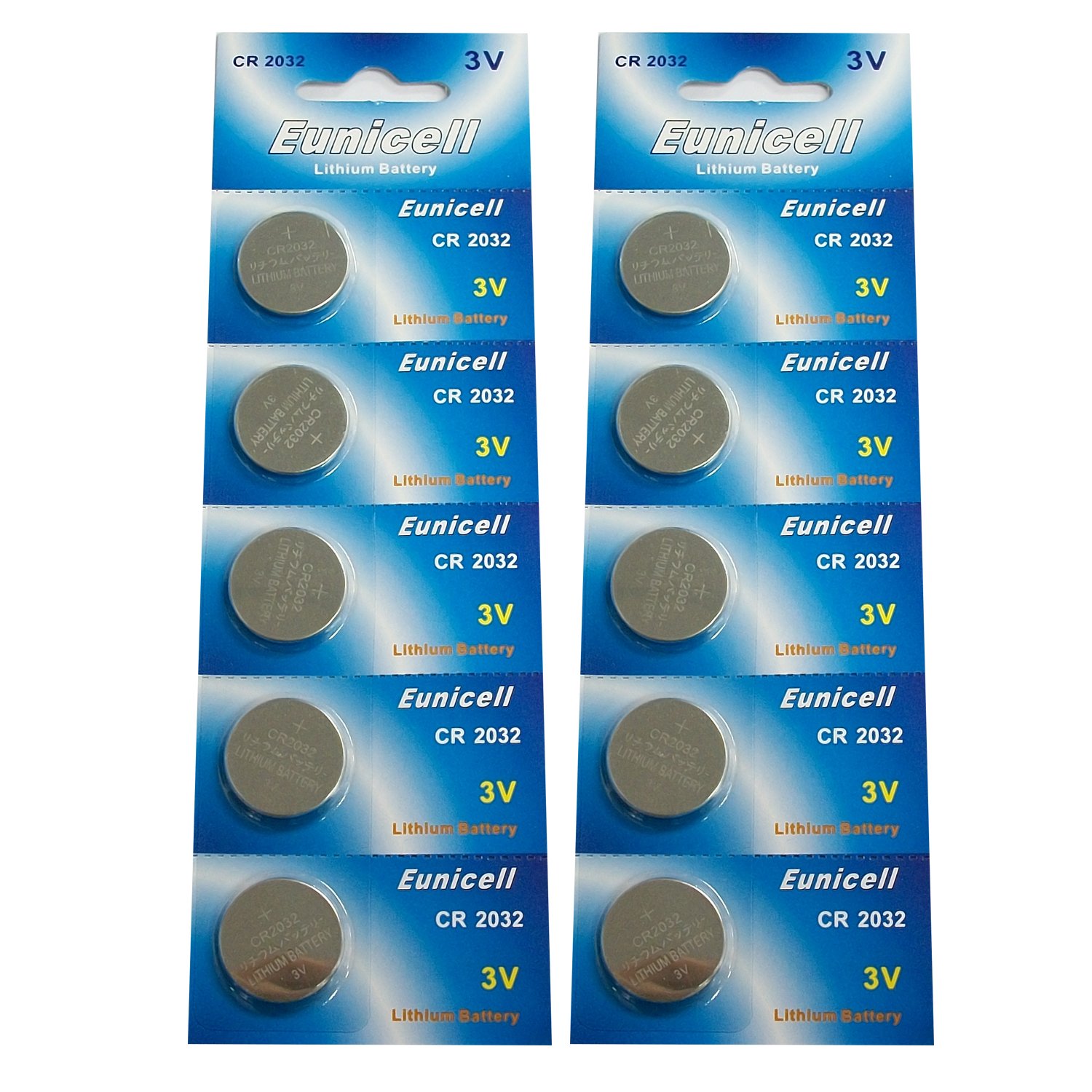 Eunicell CR2032 5004LC 3V Lithium Coin Cell Batteries (10-Pack) - Long-Lasting Power for Watches, Key Fobs, Calculators & Medical Devices