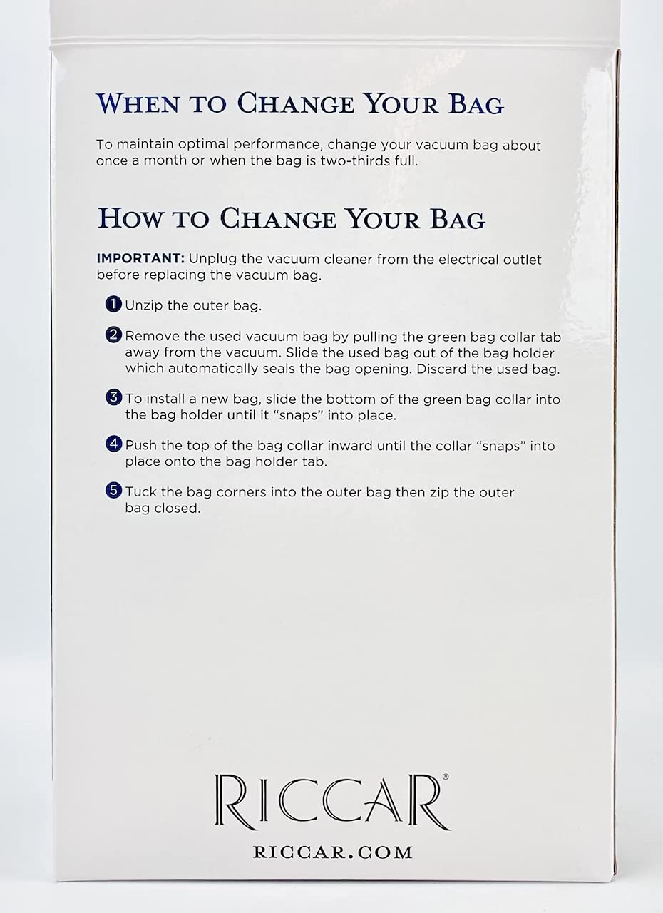 RICCAR RLH-6 HEPA Vacuum Bags for Superlite - Allergy & Pet Hair Cleaning