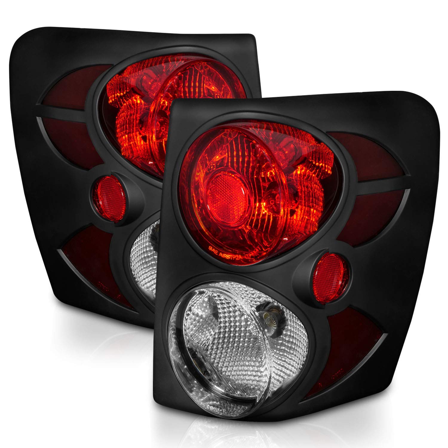 AmeriLite Black 3D Pop-Out LED Brake Tail Lights Replacement Set (Bulbs Included) for 1999-2004 Jeep Grand Cherokee - Left & Right Side - Off-Road & Night Driving Safety Enhancement