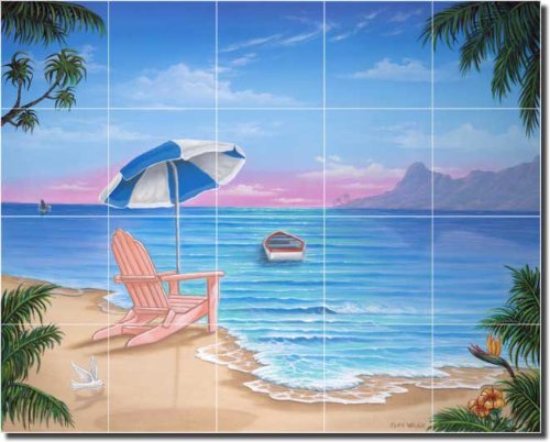 Exotic Beach Tropical Seascape Ceramic Tile Mural 17x21.25 Inch - Kitchen Backsplash, Shower Wall Decor, Bathroom Accent Tile - Perfect for Coastal Home Decor & Beach House Renovation