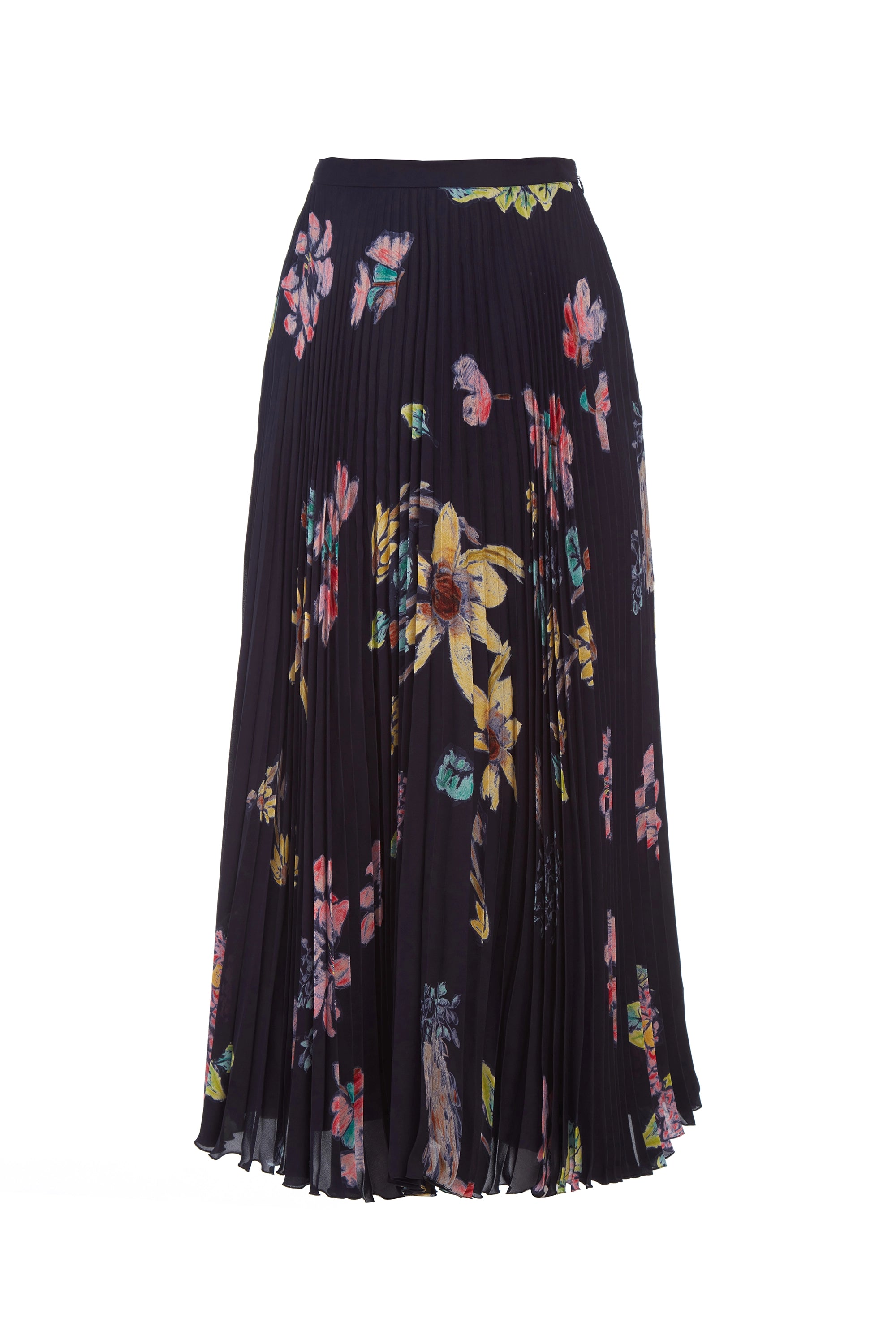 Elegant Eames Midi Skirt - Dark Navy Multi Printed Silk Georgette Women's Skirt for Office, Party & Special Occasions