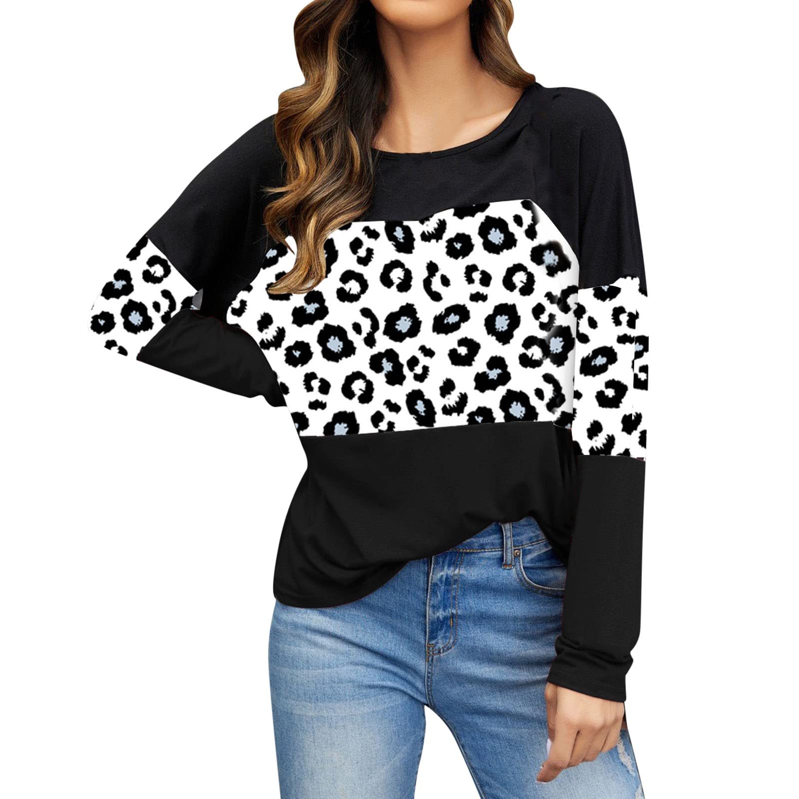 Women's Loose Casual Blouse - Sexy Leopard Print Long Sleeve O-Neck T-Shirt | Perfect for Work, Date Night & Weekend Outfits