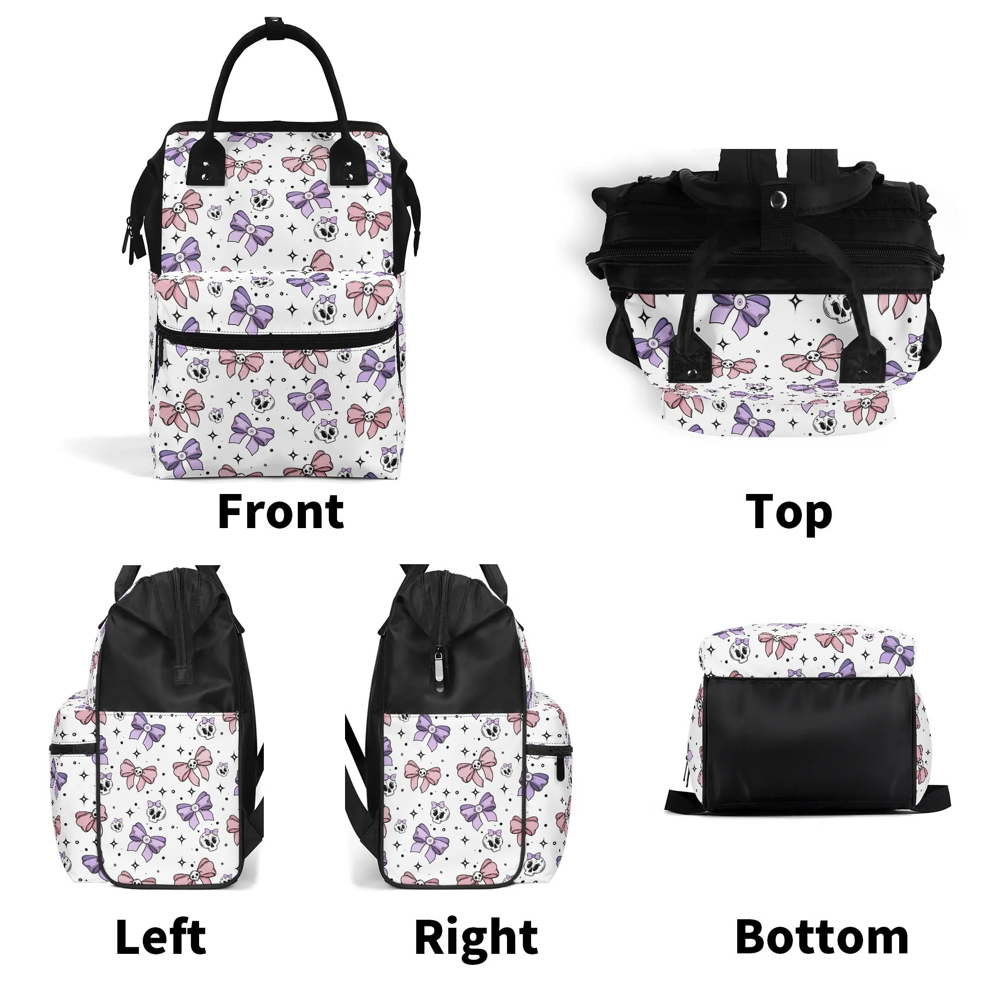 Stylish Cute Bows and Skulls Print Large Capacity Diaper Backpack - Waterproof Baby Bag for Moms with Multiple Pockets | Perfect for Travel, Daycare, and On-the-Go Parenting