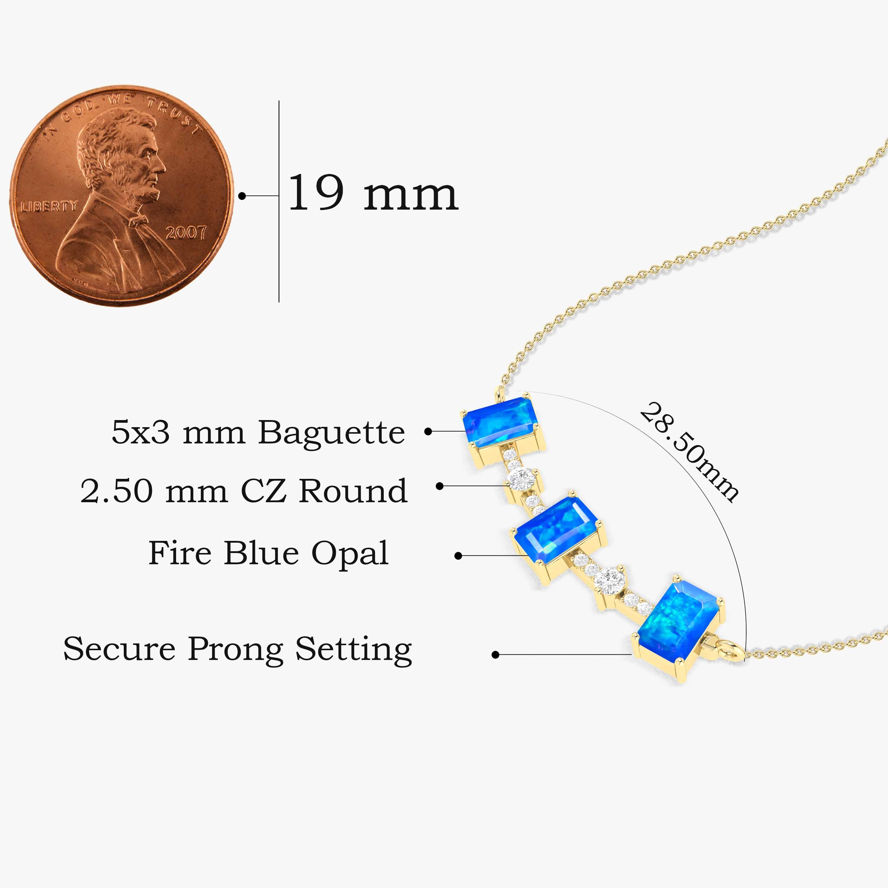 Blue Opal Baguette Gemstone Bar Pendant Necklace - Elegant Jewelry for Women, Perfect for Parties, Weddings & Everyday Wear