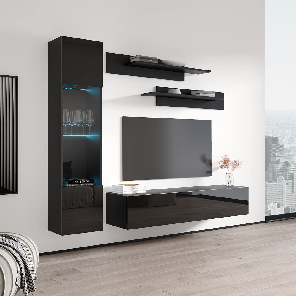 Modern Floating TV Stand with Storage & LED Lights - Wall-Mounted Entertainment Center Console for Bedroom & Living Room - Meble G3 30
