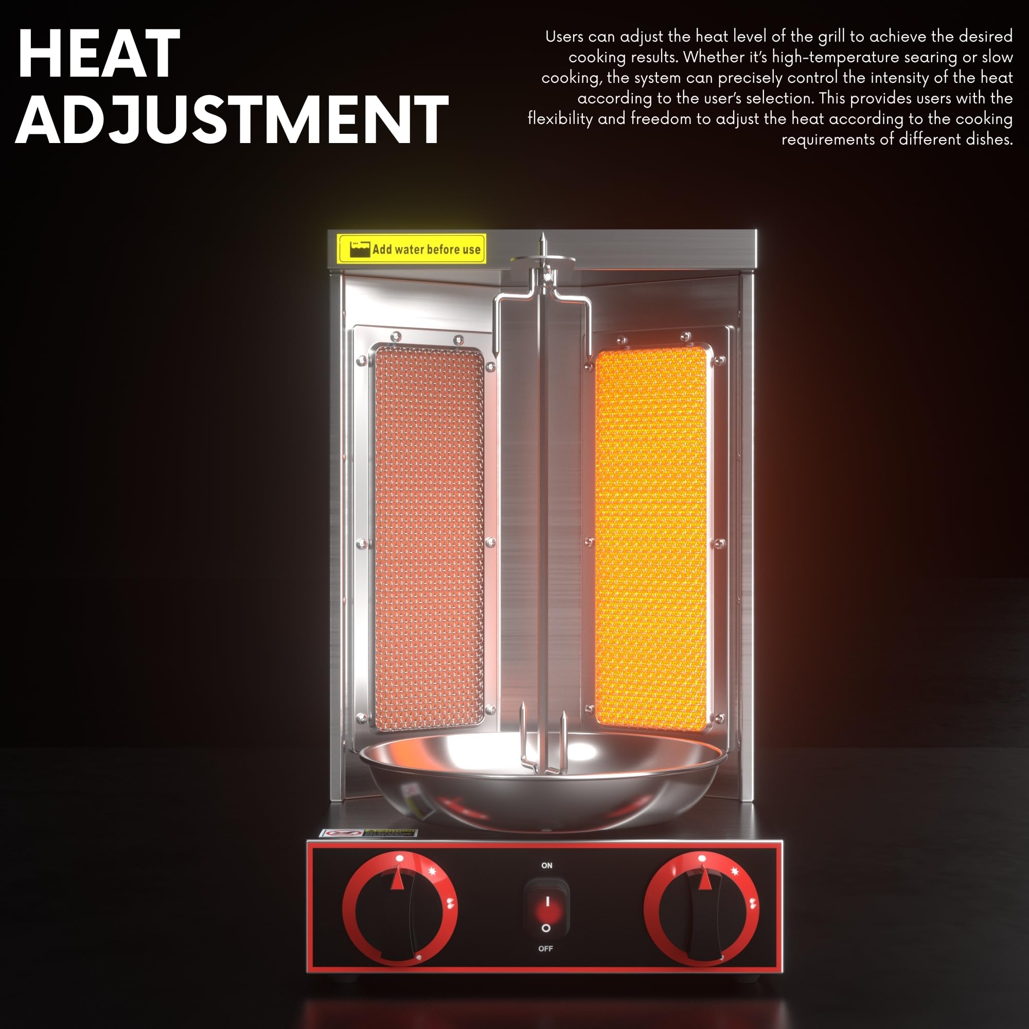 Commercial & Home Use Shawarma Machine - 2 Burner Vertical Doner Kebab Grill - 110V Propane Gas Stainless Steel Broiler - Perfect for Restaurants, Food Trucks & Home Kitchens