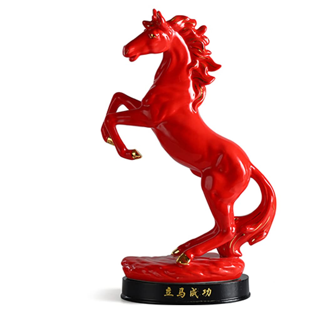 Red Horse Statue - Chinese Zodiac Animal Figurine for Home & Office Decor - Feng Shui Horse Sculpture for Living Room, Desk, Bookshelf - Perfect Housewarming Gift & Good Luck Charm