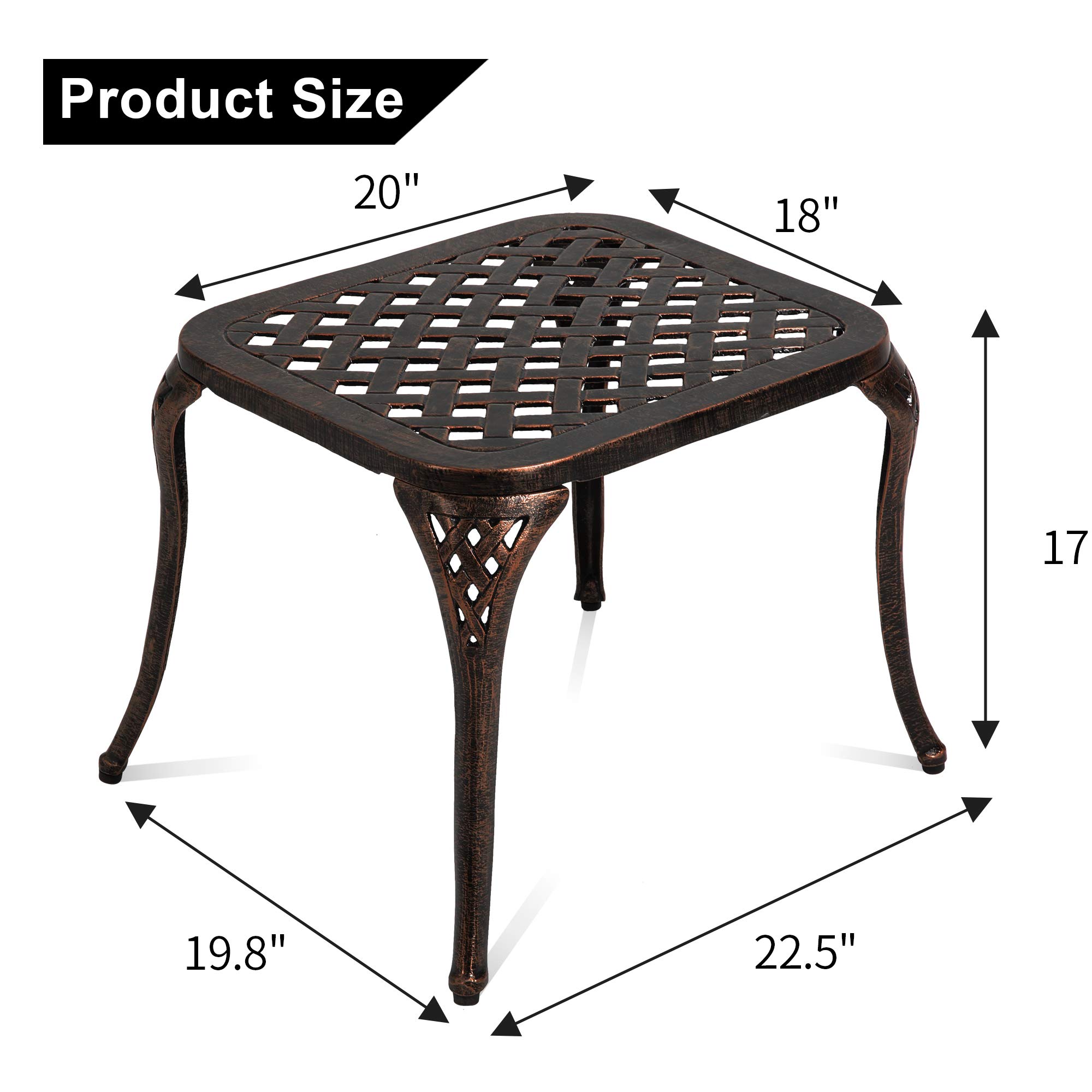 Premium Outdoor Side Table - Small Cast Aluminum Metal End Table for Patio, Garden & Poolside - Bronze Finish | Durable & Weather-Resistant for Outdoor Relaxation & Entertaining
