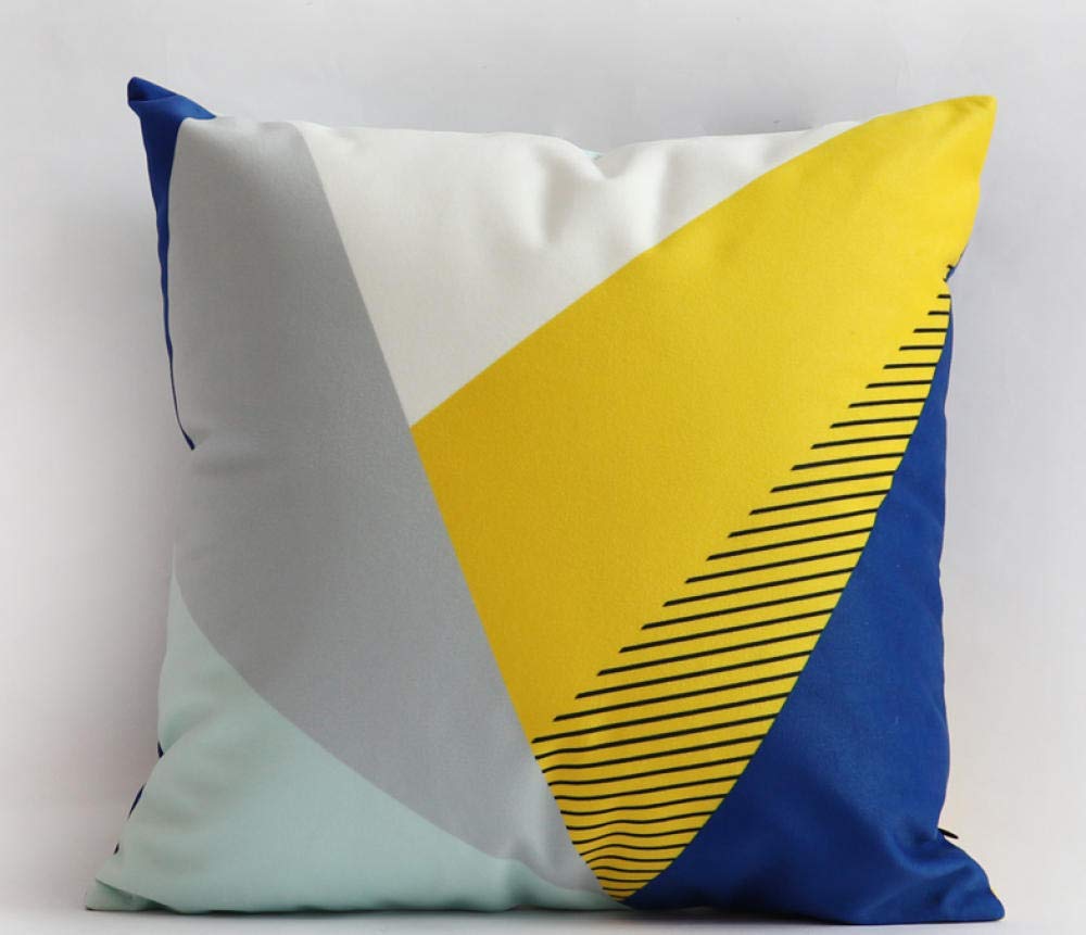 QWE Geometric Abstract Mosaic Sofa Pillow Cover - Yellow & Blue Striped Contrast Cushion Case (45x45cm) for Living Room Decor, Bedroom Accent, and Modern Home Styling