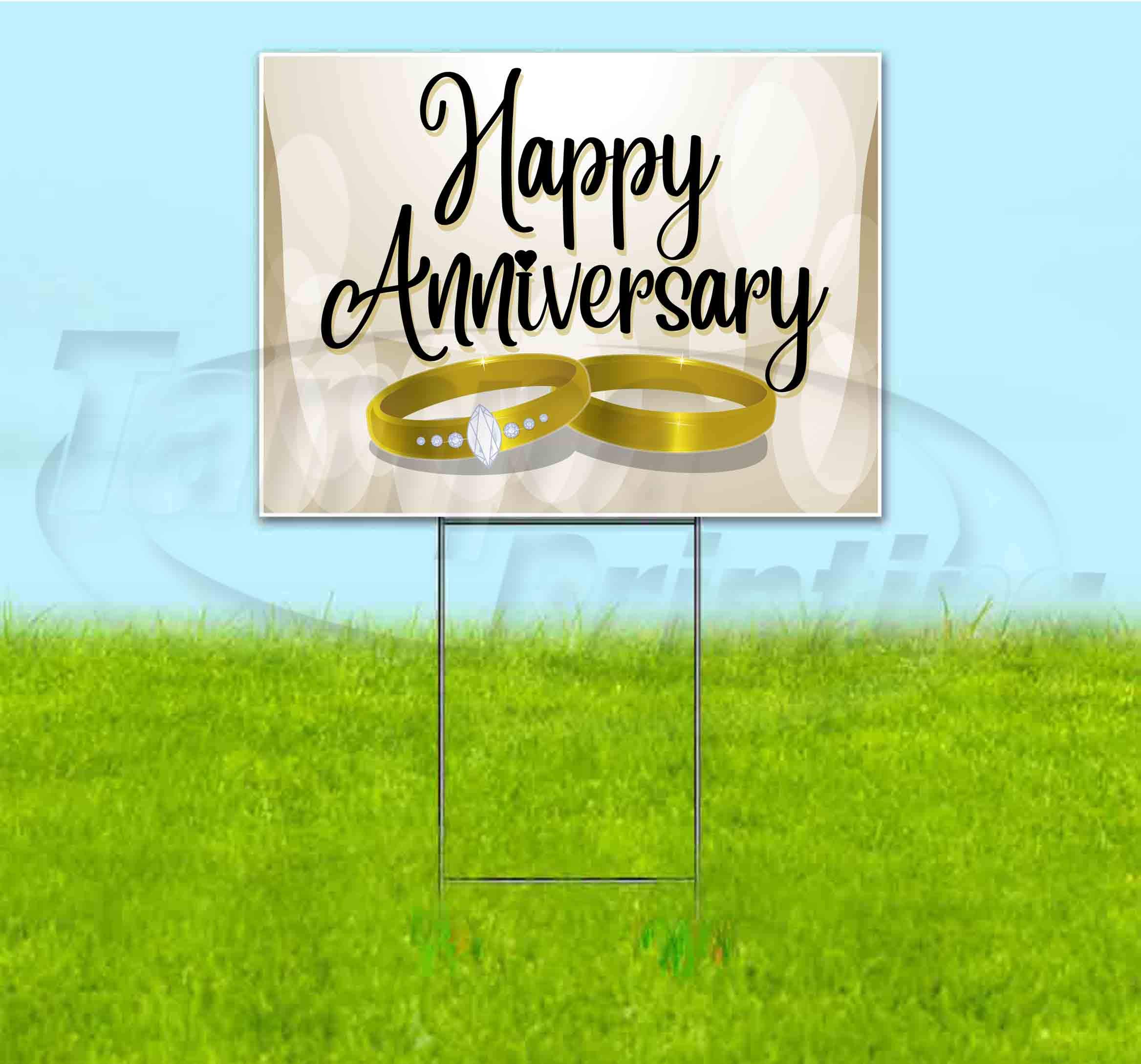 Happy Anniversary Yard Sign 18x24 Inches - Bulk Discounts & Multi-Packs with Metal Step Stake - Perfect for Anniversaries, Parties & Outdoor Celebrations