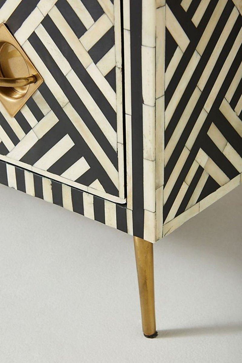 Handmade Bone Inlay 6-Drawer Black Chest - Vintage Boho Storage Cabinet for Bedroom, Living Room & Office Organization