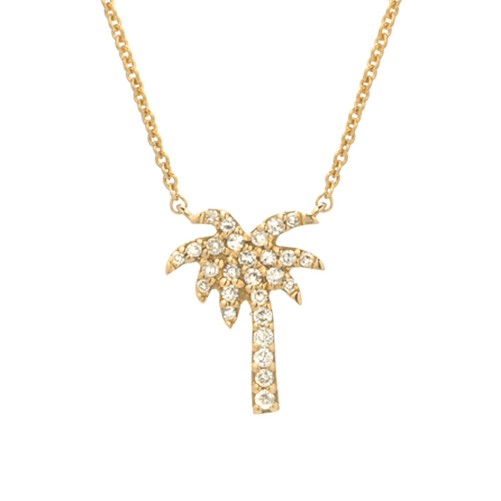 14K Gold Diamond Pavé Petite Palm Tree Pendant Necklace for Women - Elegant Layering Piece for Beach Vacations & Summer Outfits