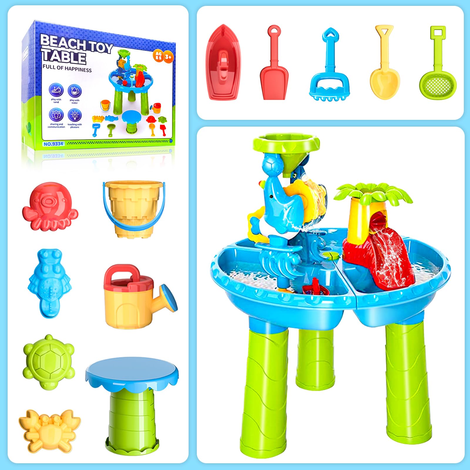VINTOP Water Table & Sand Play Table for Toddlers 1-8 Years Old - Outdoor Sensory Activity Table with Beach Toys for Kids - Summer Backyard Water Play Set for Boys & Girls - Perfect for Beach Days, Backyard Fun, and Sensory Development Playtime
