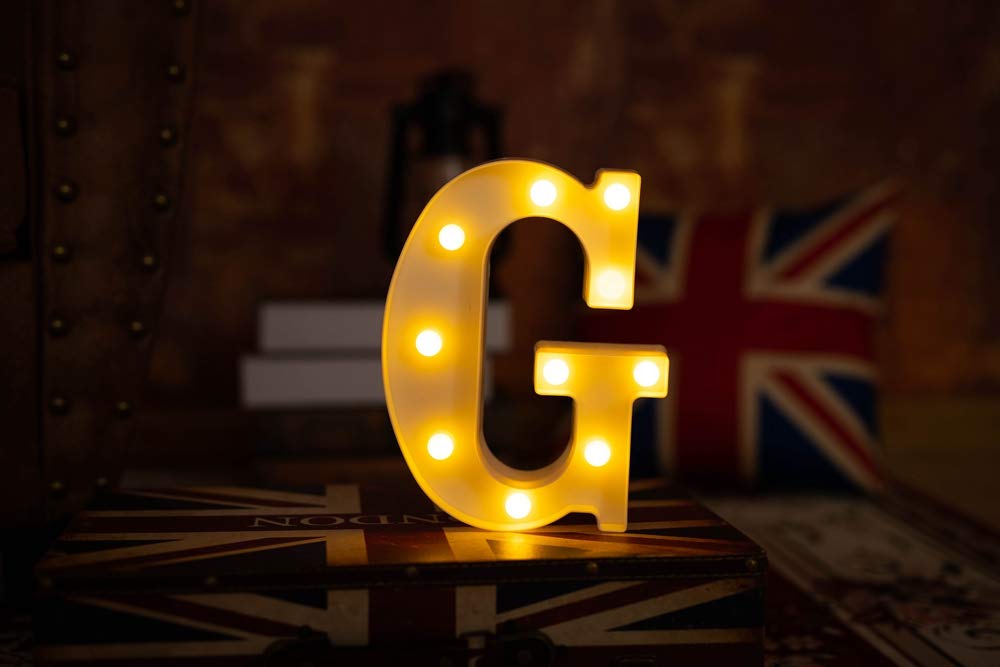 LED Letter Lights - Battery Powered Light Up Letters for Home Decor, Wedding, Birthday Party, Christmas & Bar Sign - Night Light & Decorative Lighting (Letter G)