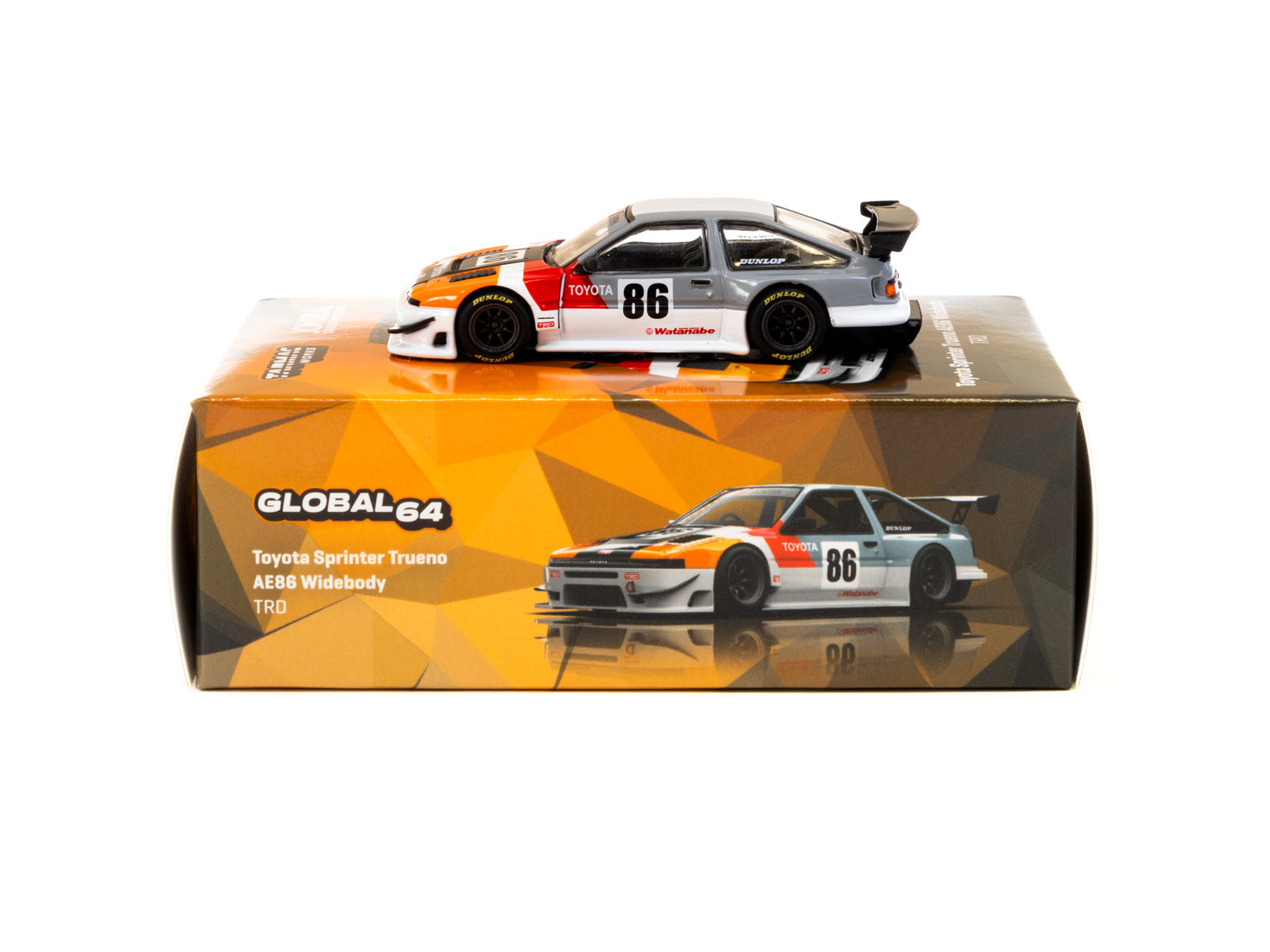 Tarmac Works 1/64 Scale Toyota Sprinter Trueno AE86 Widebody TRD Diecast Model Car - Collectible Miniature for Display & Racing Scenes