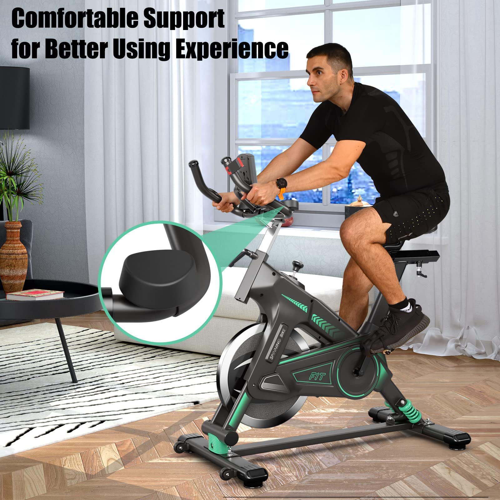 Goplus Indoor Cycling Bike - Adjustable Stationary Exercise Bike with LCD Monitor, Device Holder & Comfortable Seat - Home Gym Cardio Equipment for Weight Loss & Fitness Training - Perfect for Small Spaces & Apartment Workouts