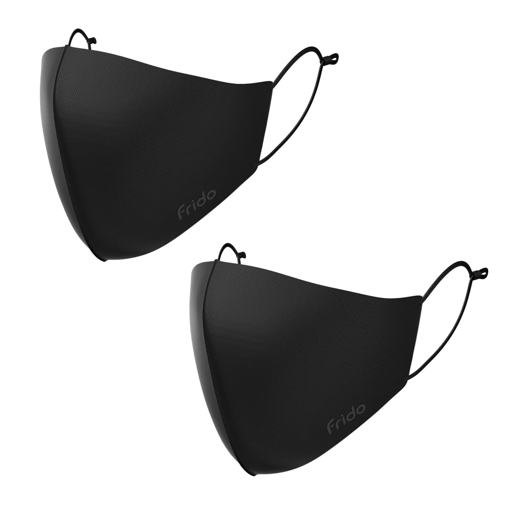 Frido Unisex Ultimate Copper Face Mask - Adjustable Ear Loops & Copper Treated Layer (Pack of 2, Black) - Ideal for Daily Protection & Travel