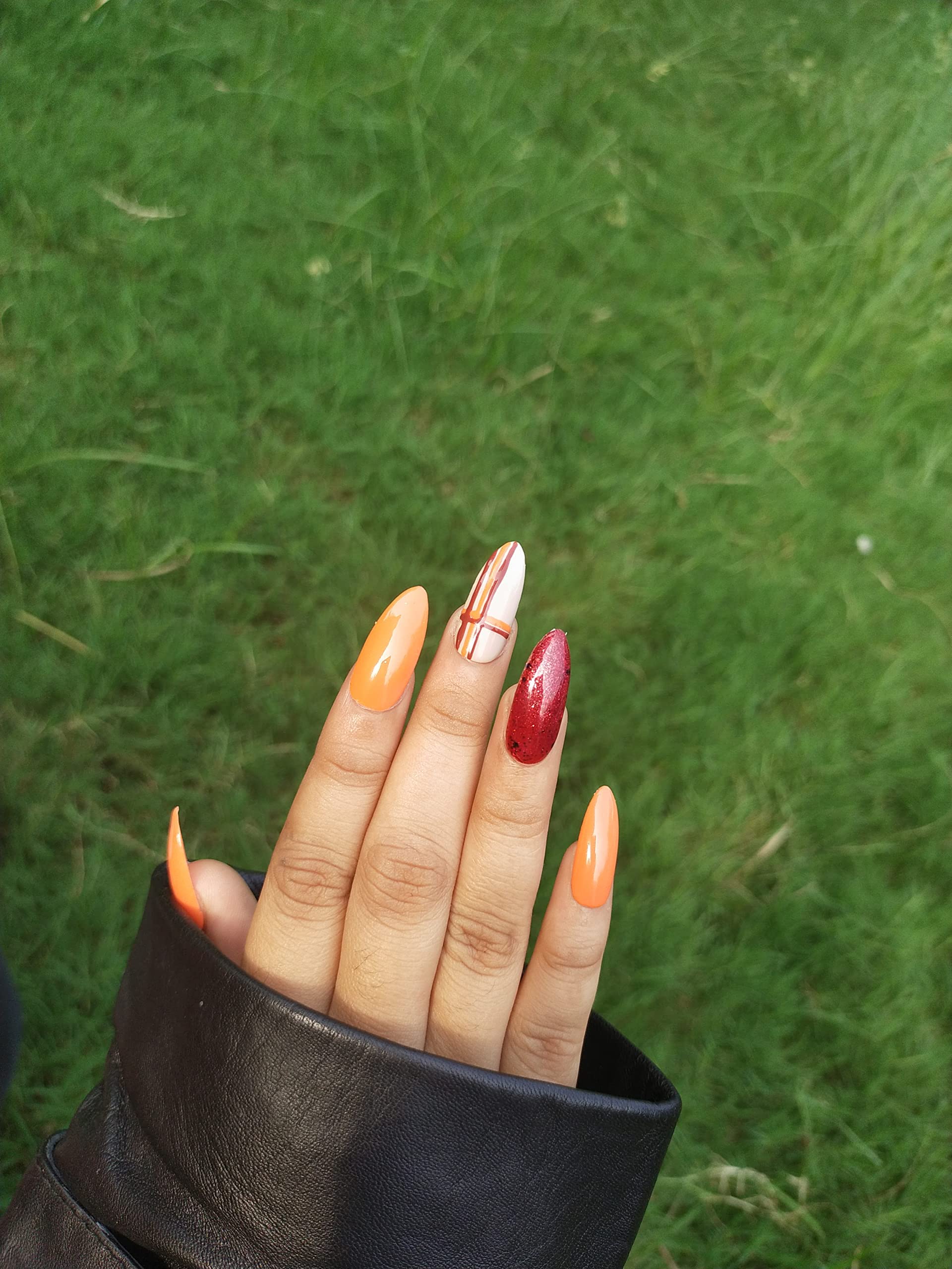 Reusable Handmade Artificial Nails - 10 Piece Orange Fall Nails (Extra Small) | Natural-Looking Press On Nails for Halloween, Thanksgiving & Autumn Parties | Easy DIY Manicure at Home